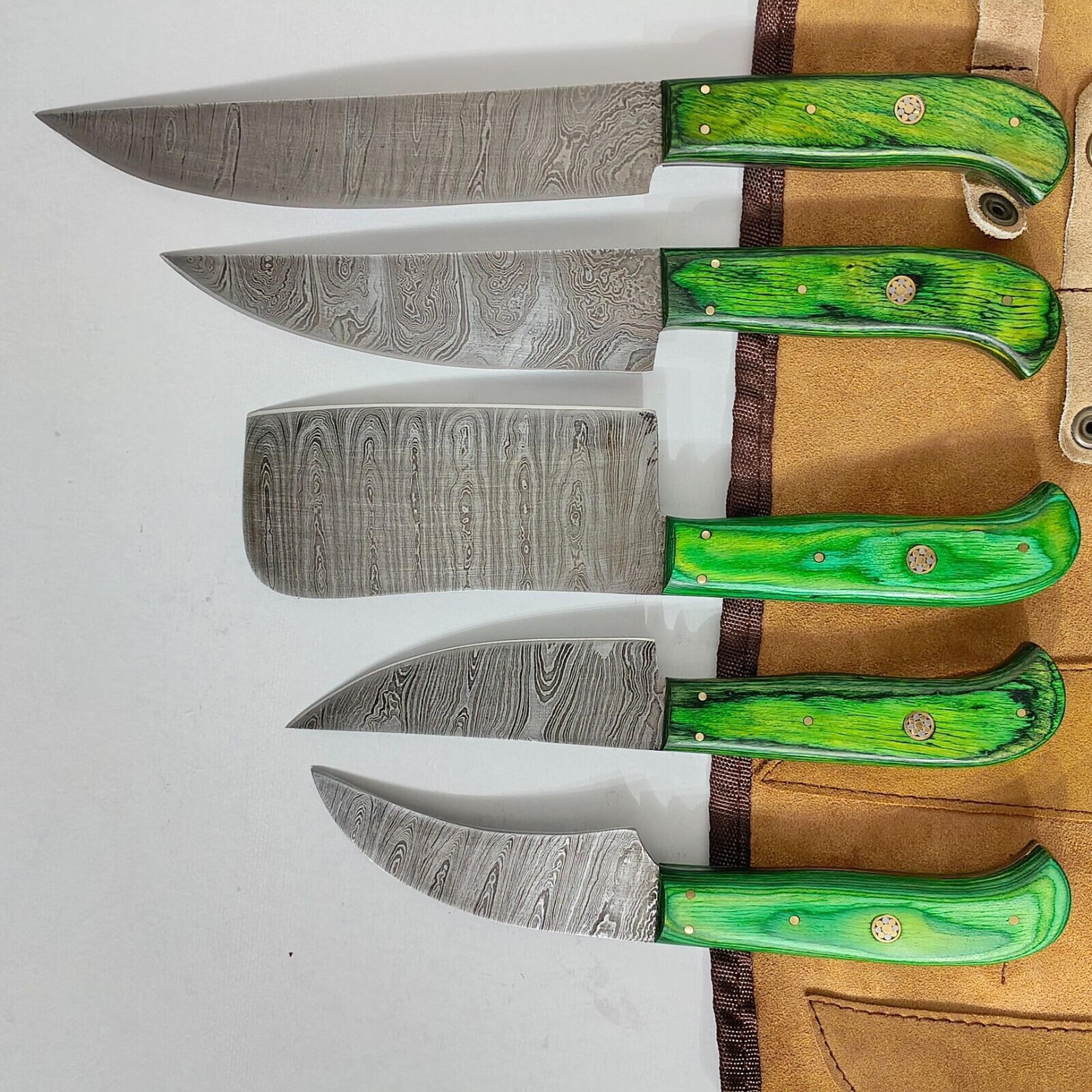 professional 5-piece damascus steel kitchen knife set handmade