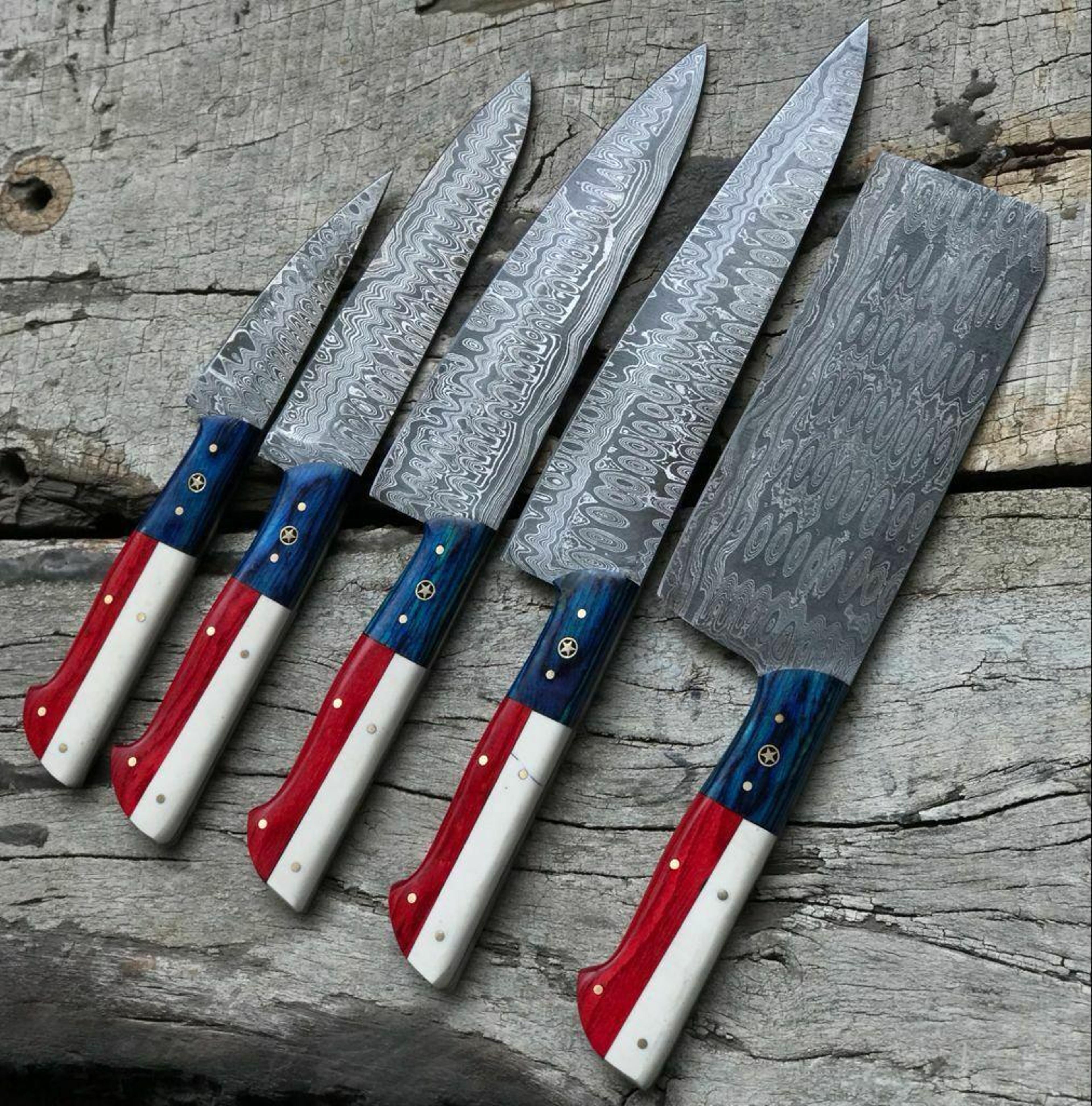 authentic handmade damascus steel kitchen knife set – 5 pcs