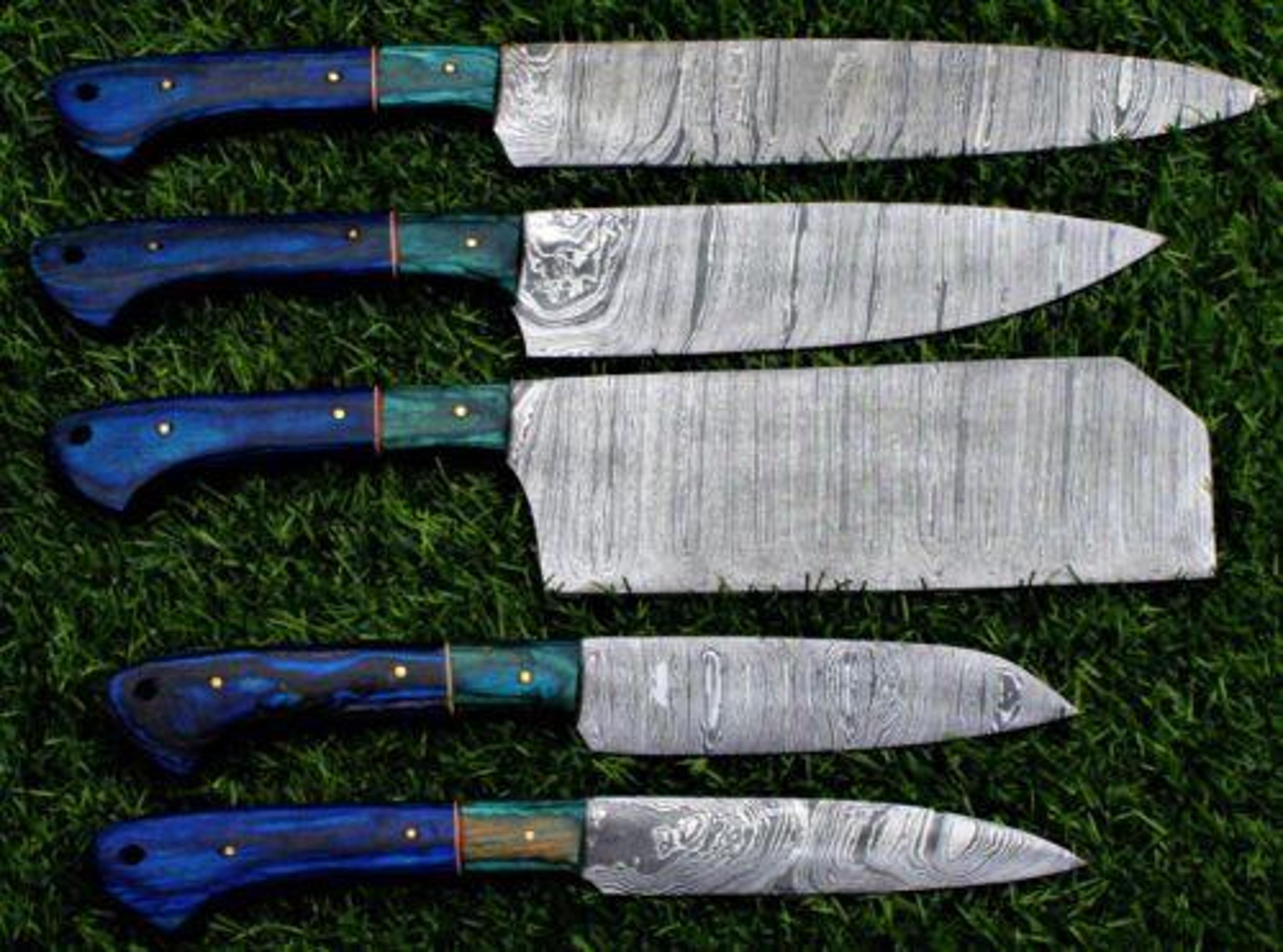 luxury damascus steel chef knife set with wood handles