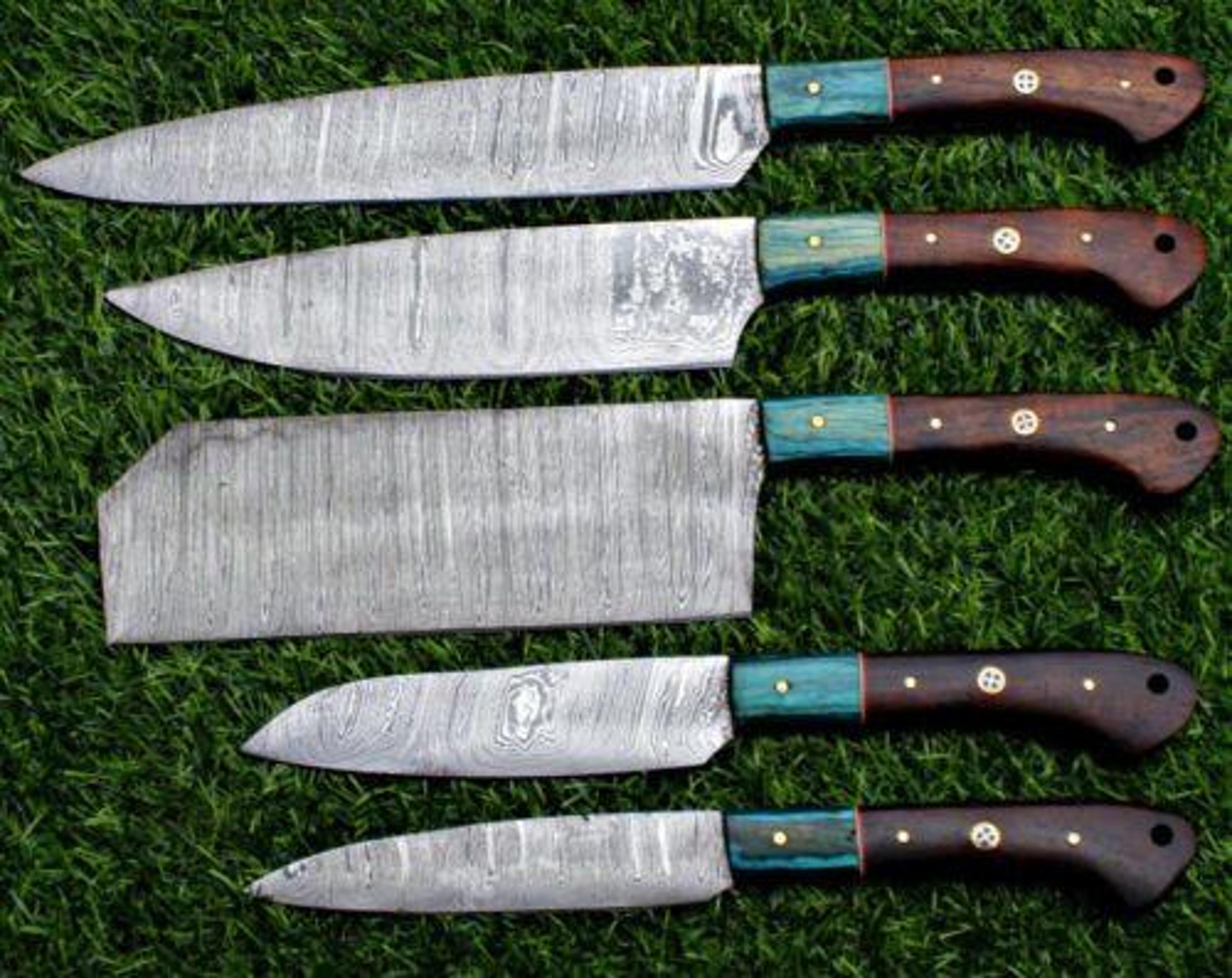 professional handmade damascus steel knives – kitchen set of 5