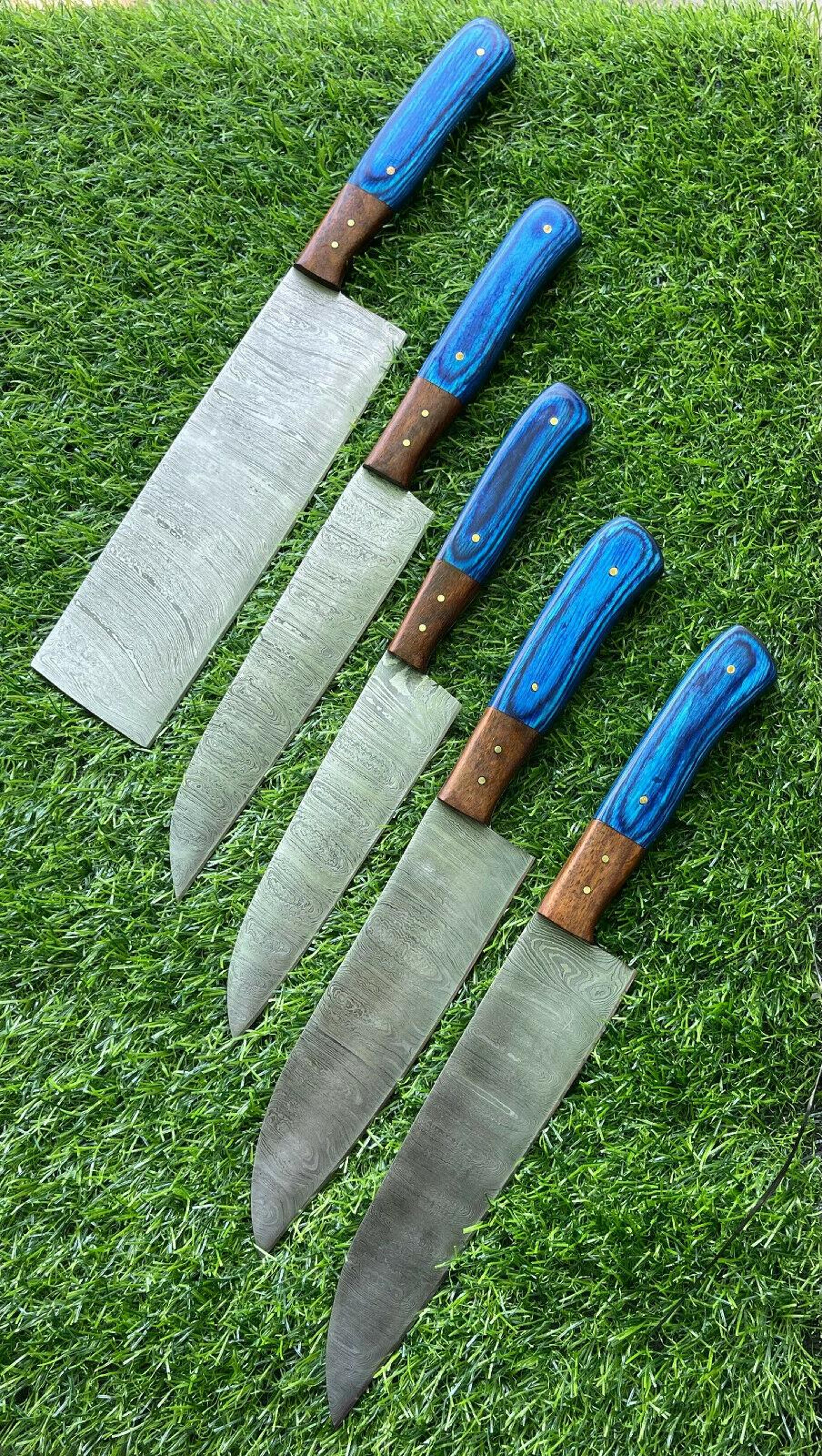 damascus steel kitchen chef knife set – 5 piece handmade knives