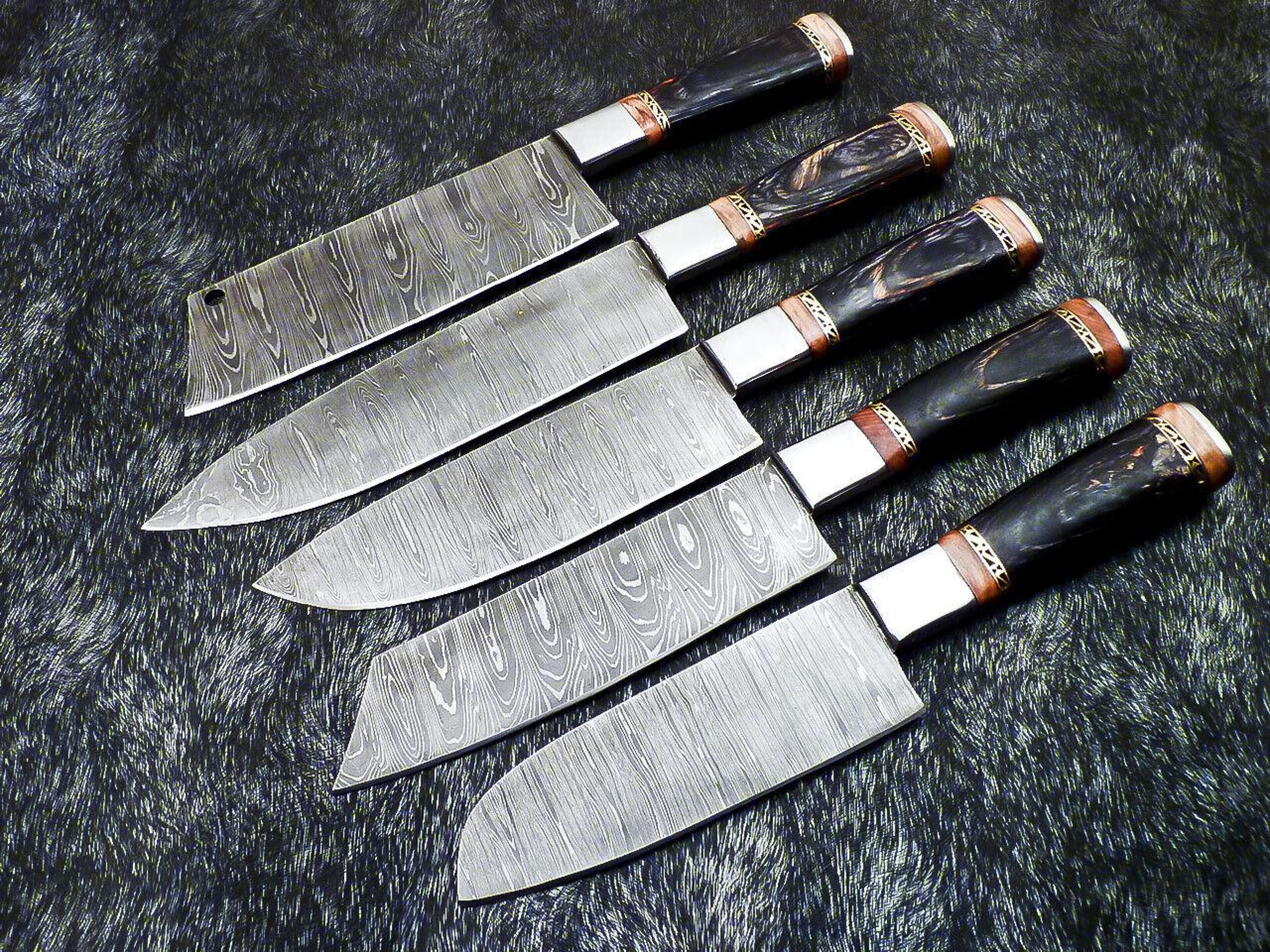 custom damascus steel chef knife set handmade wood handle