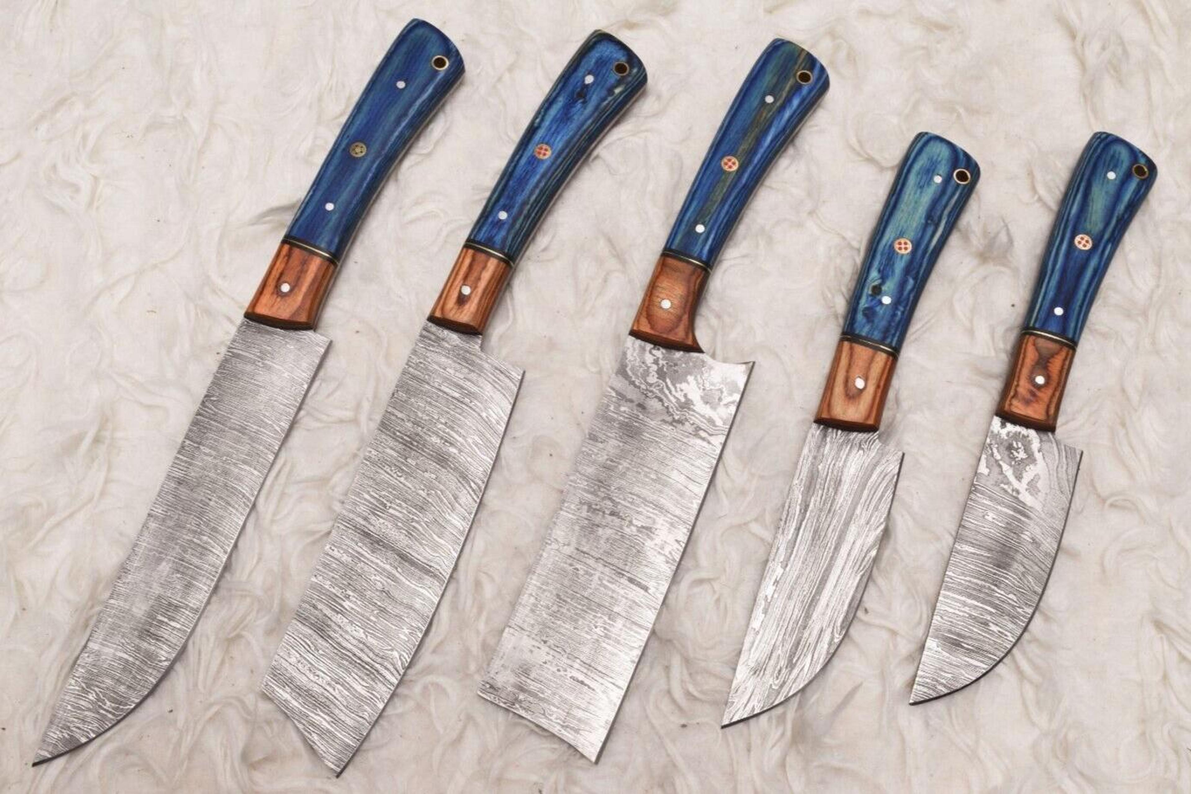 forged damascus steel chef knives – handmade 5 piece set