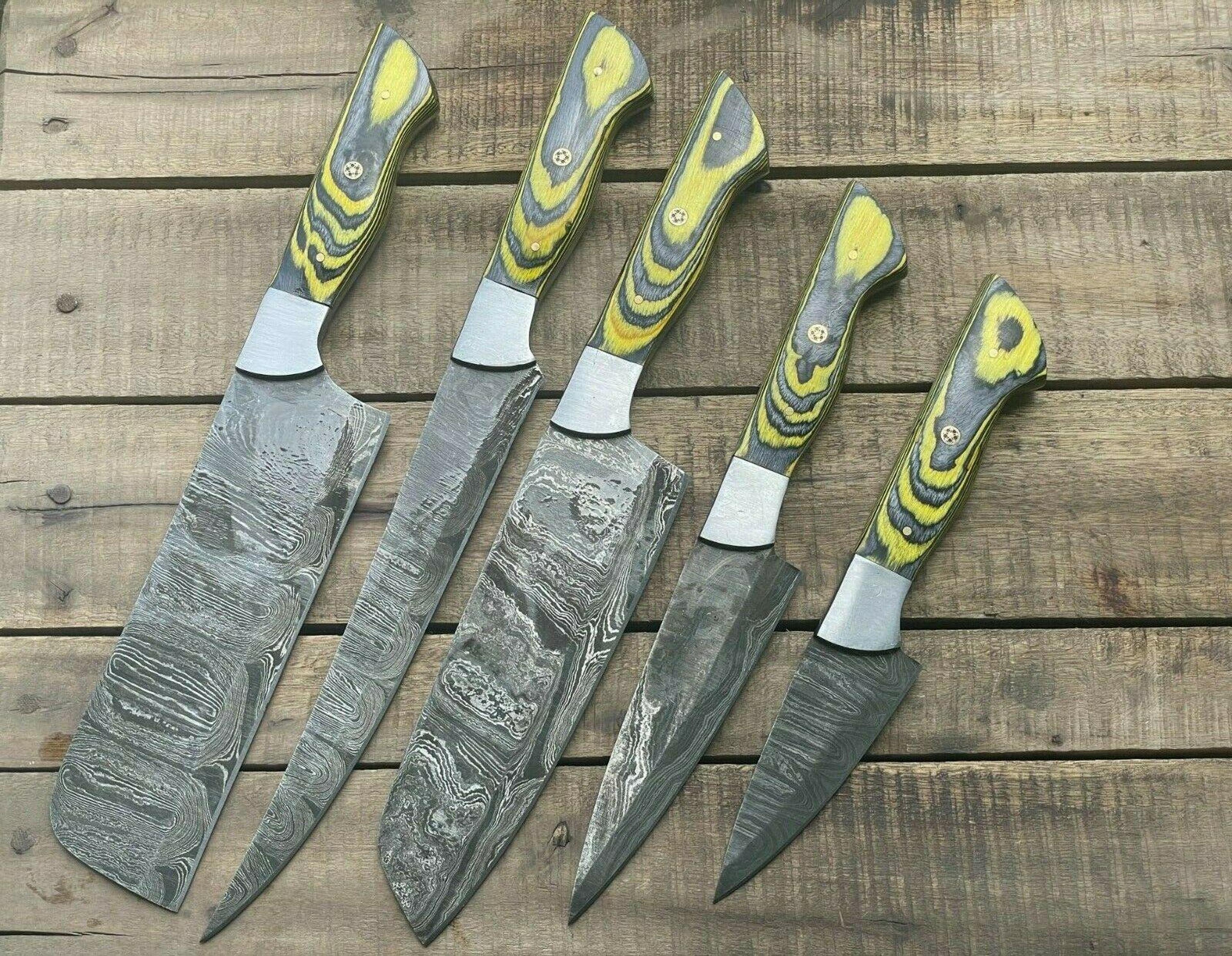 custom handmade damascus steel chef knife set – 5 pieces