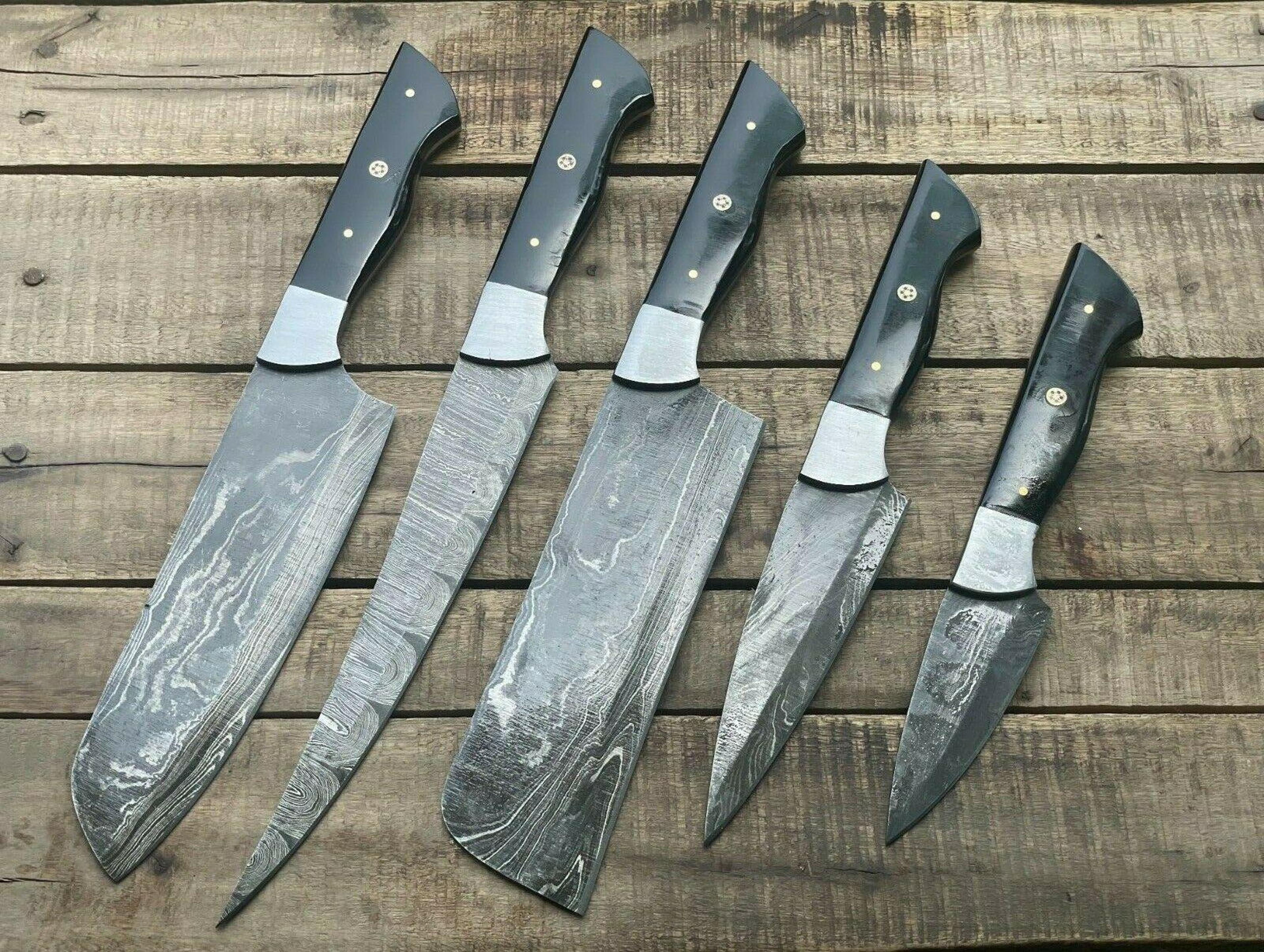 damascus steel chef knives handmade set with wood handle