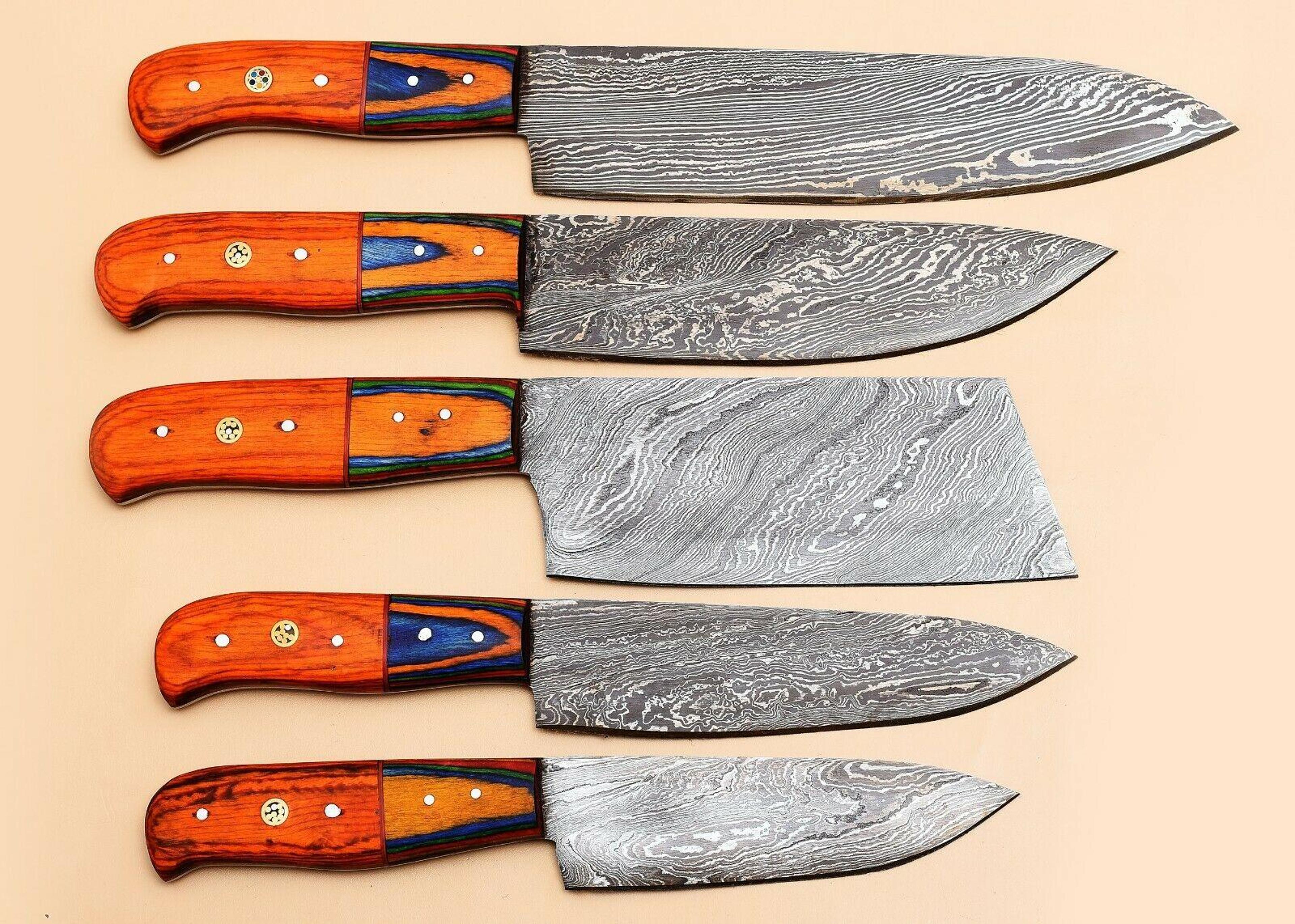 premium damascus steel kitchen knife set of 5 | sharp chef knives