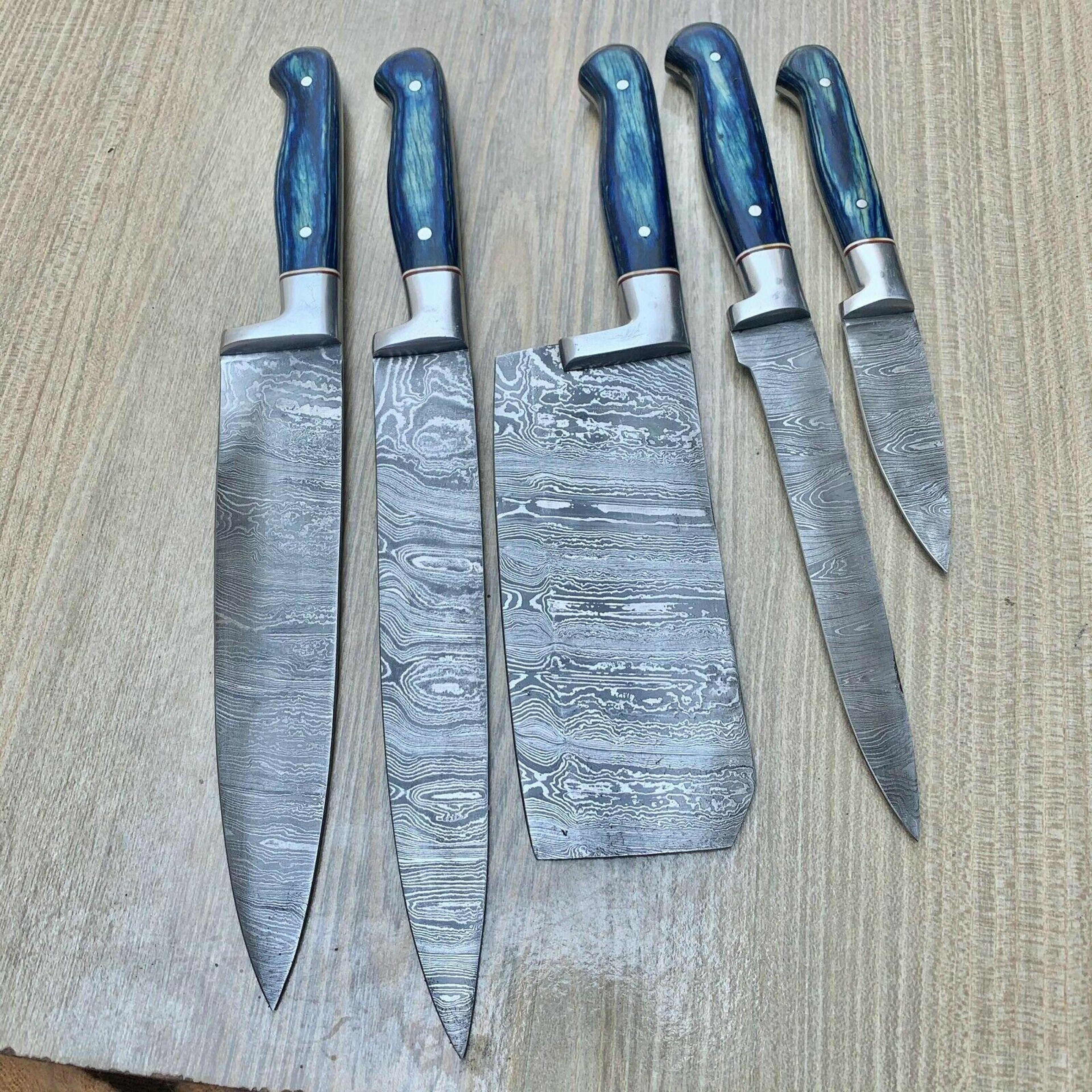 handmade 5 pcs damascus steel chef knife set with wood handles