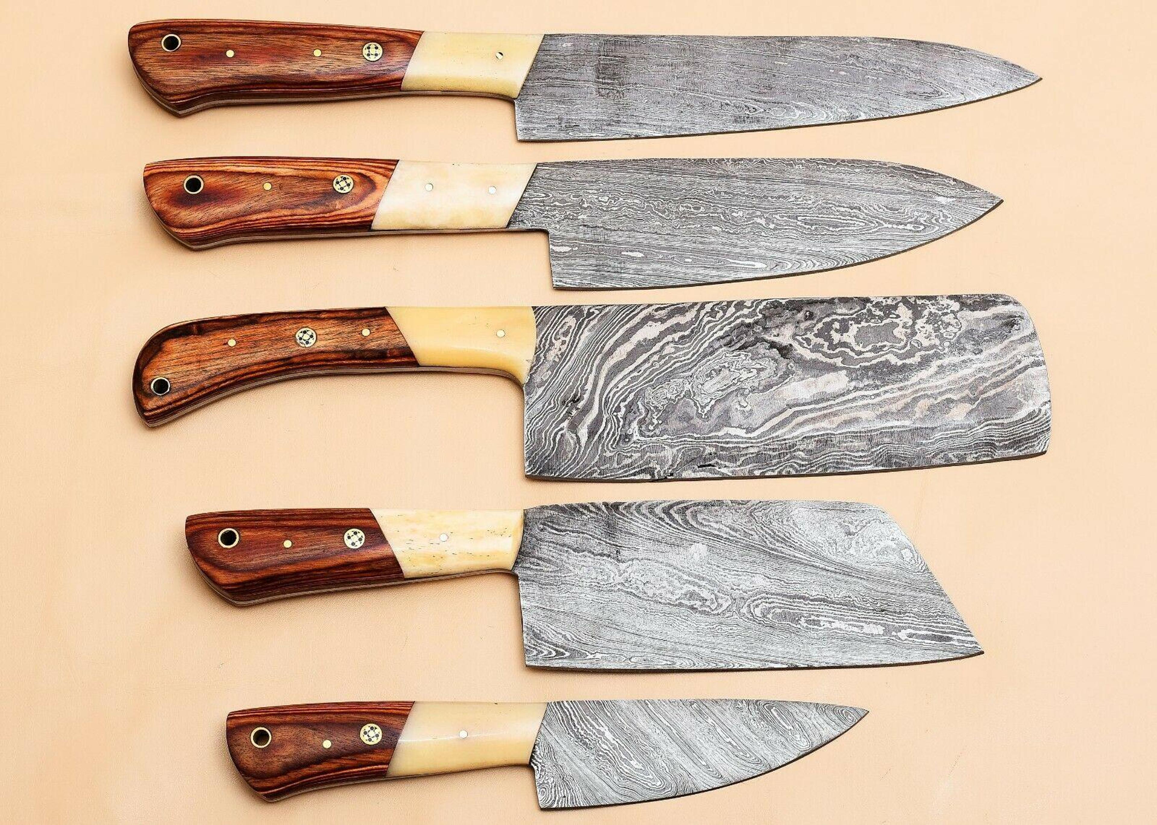 handmade 5 pcs kitchen knife set | sharp damascus steel chef knives