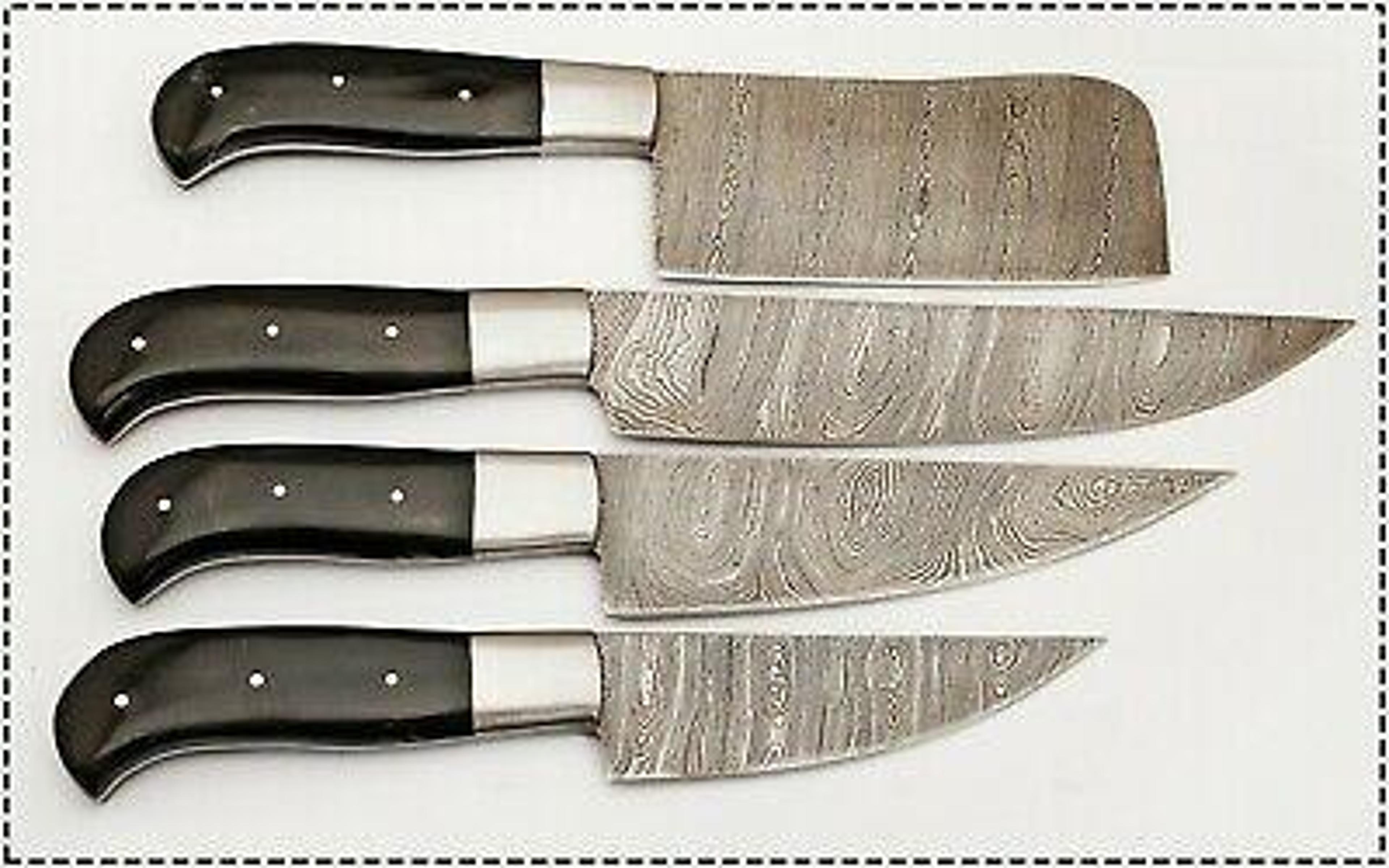 custom damascus steel chef knife set | 4-piece handmade kitchen knives