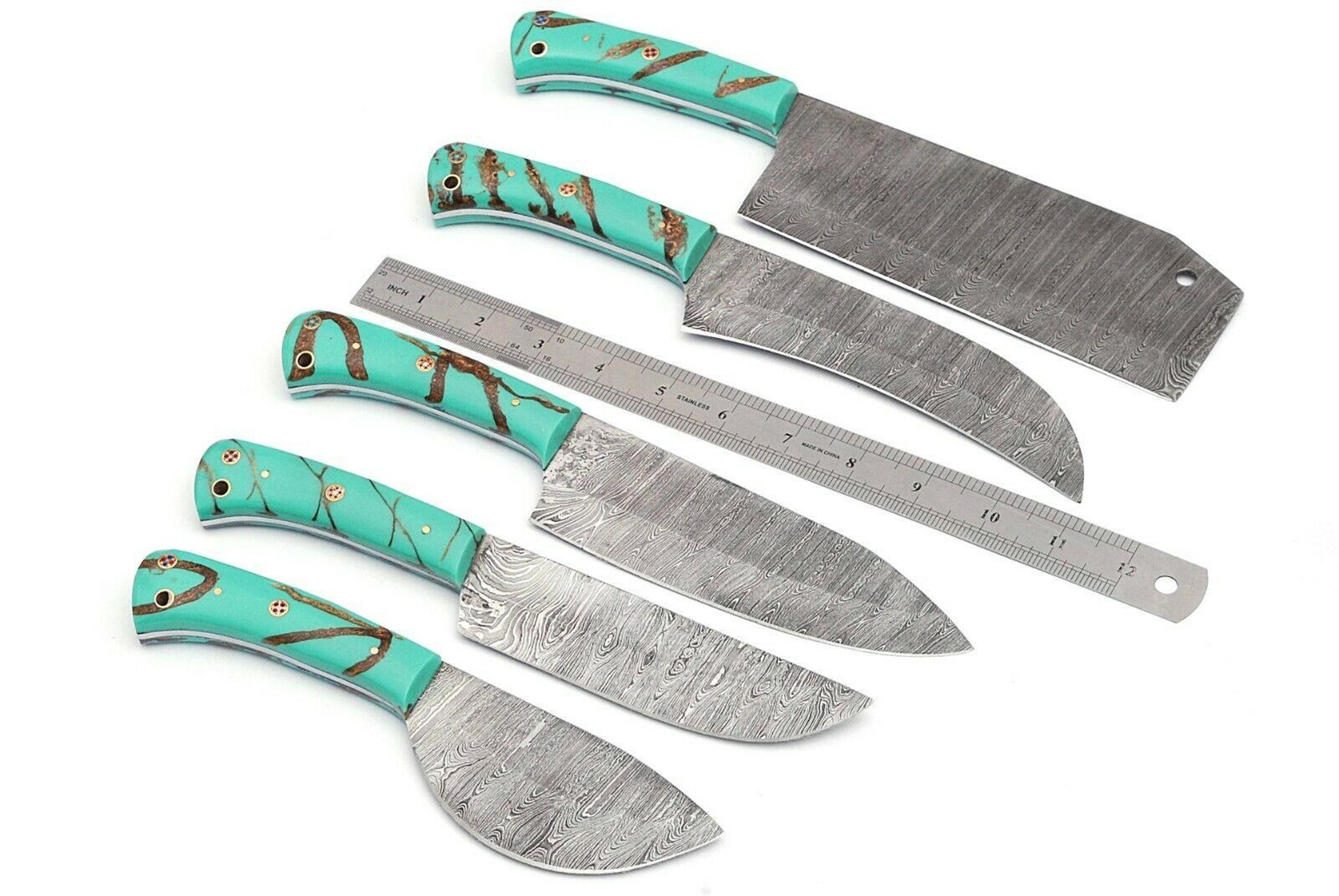 5-piece hand forged damascus steel chef knife set | kitchen knives with resin handle