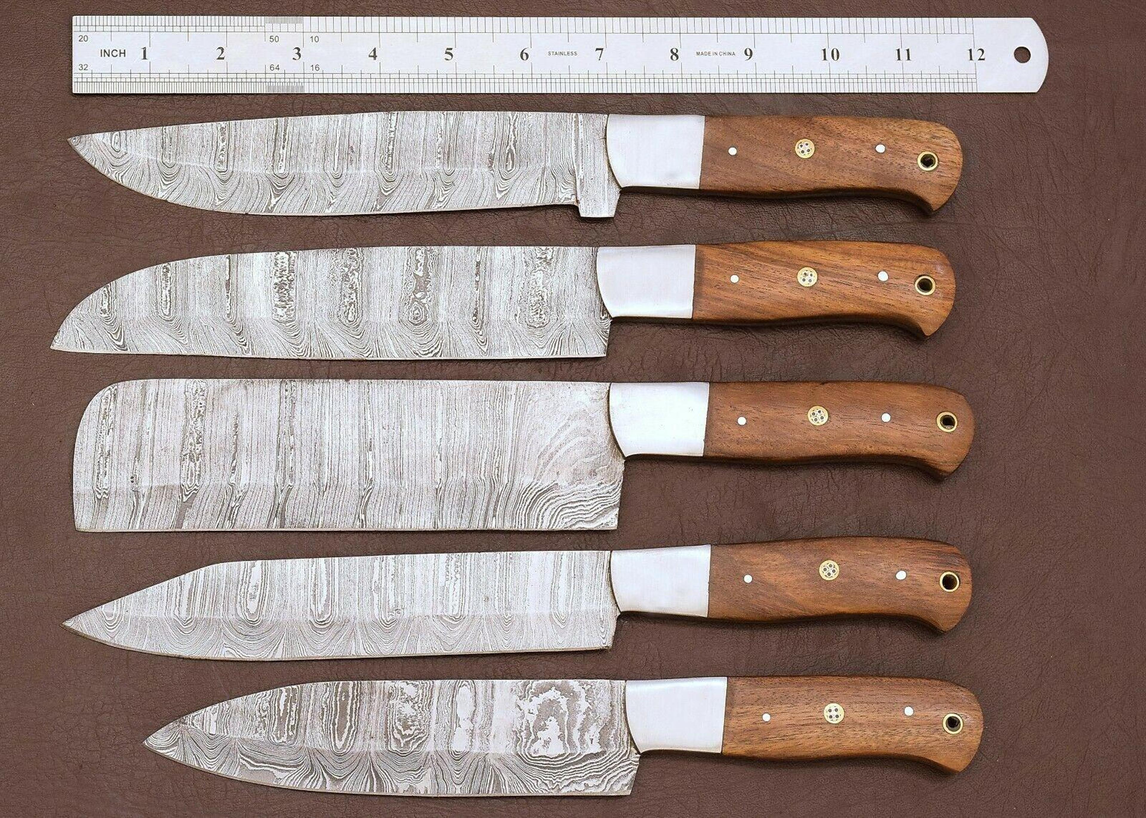 handmade damascus steel chef knife set | 5-piece kitchen knives with rosewood