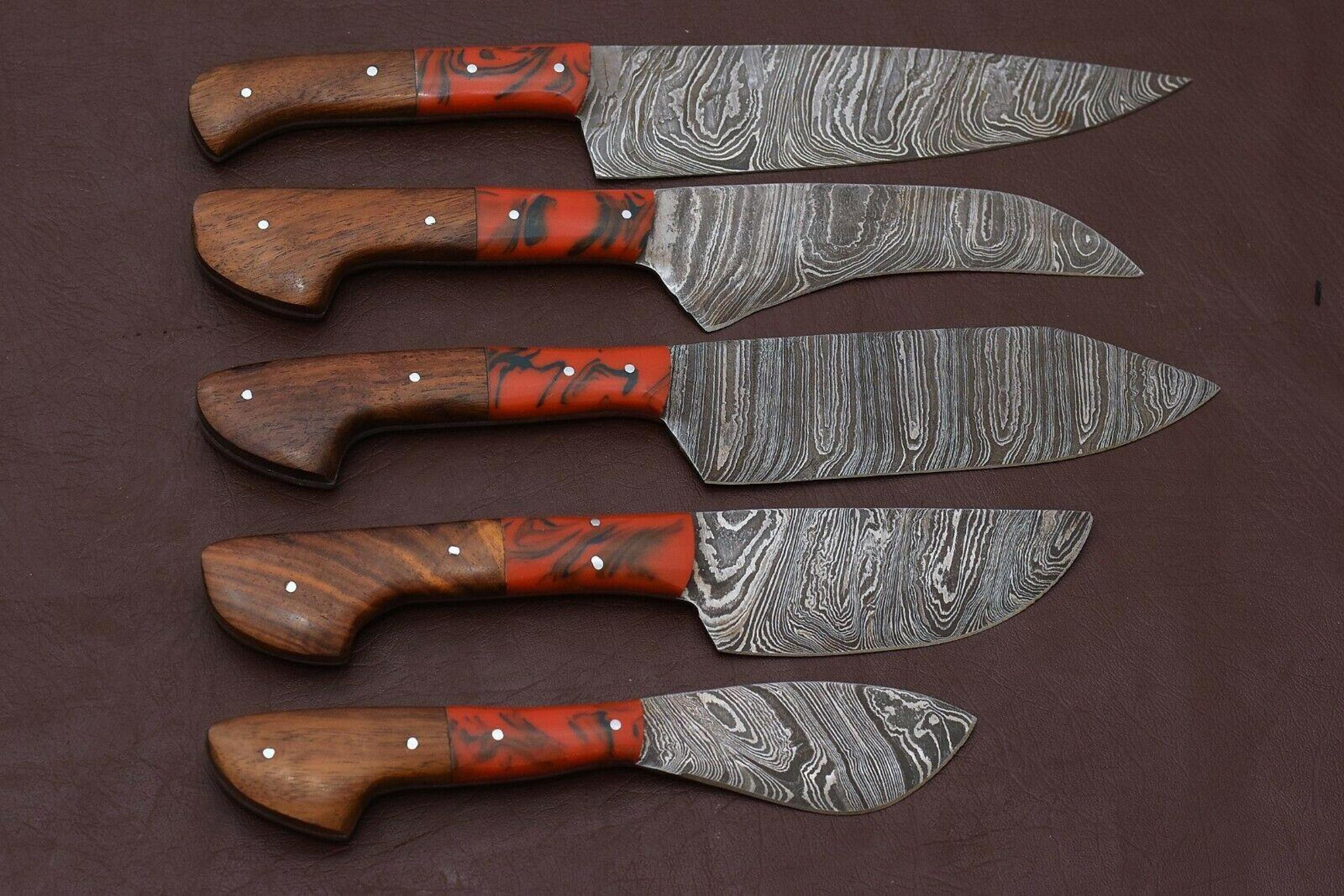 handmade damascus steel chef knife set | 5-piece kitchen knives