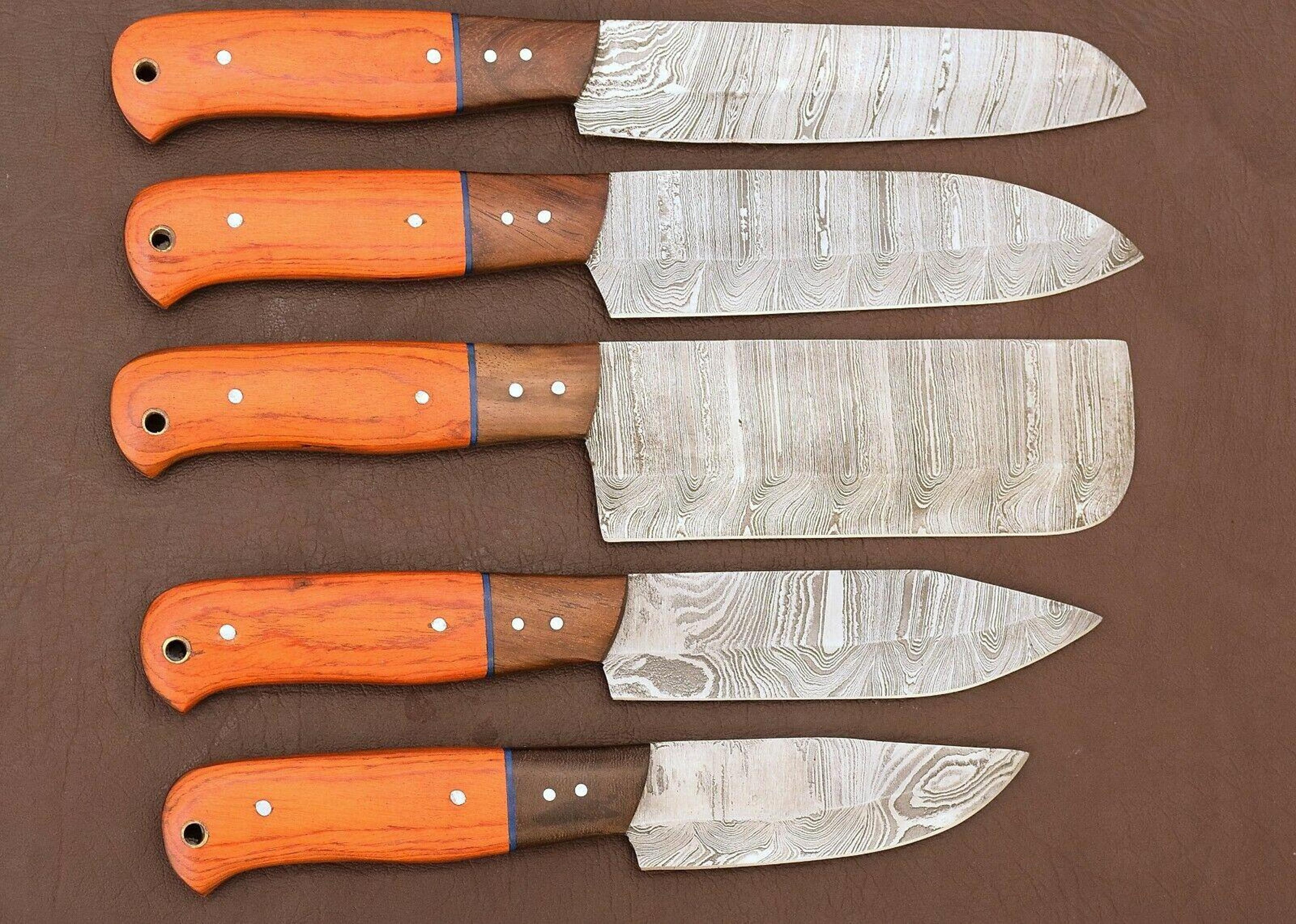 premium 5pc handmade damascus steel chef knives with pakka wood