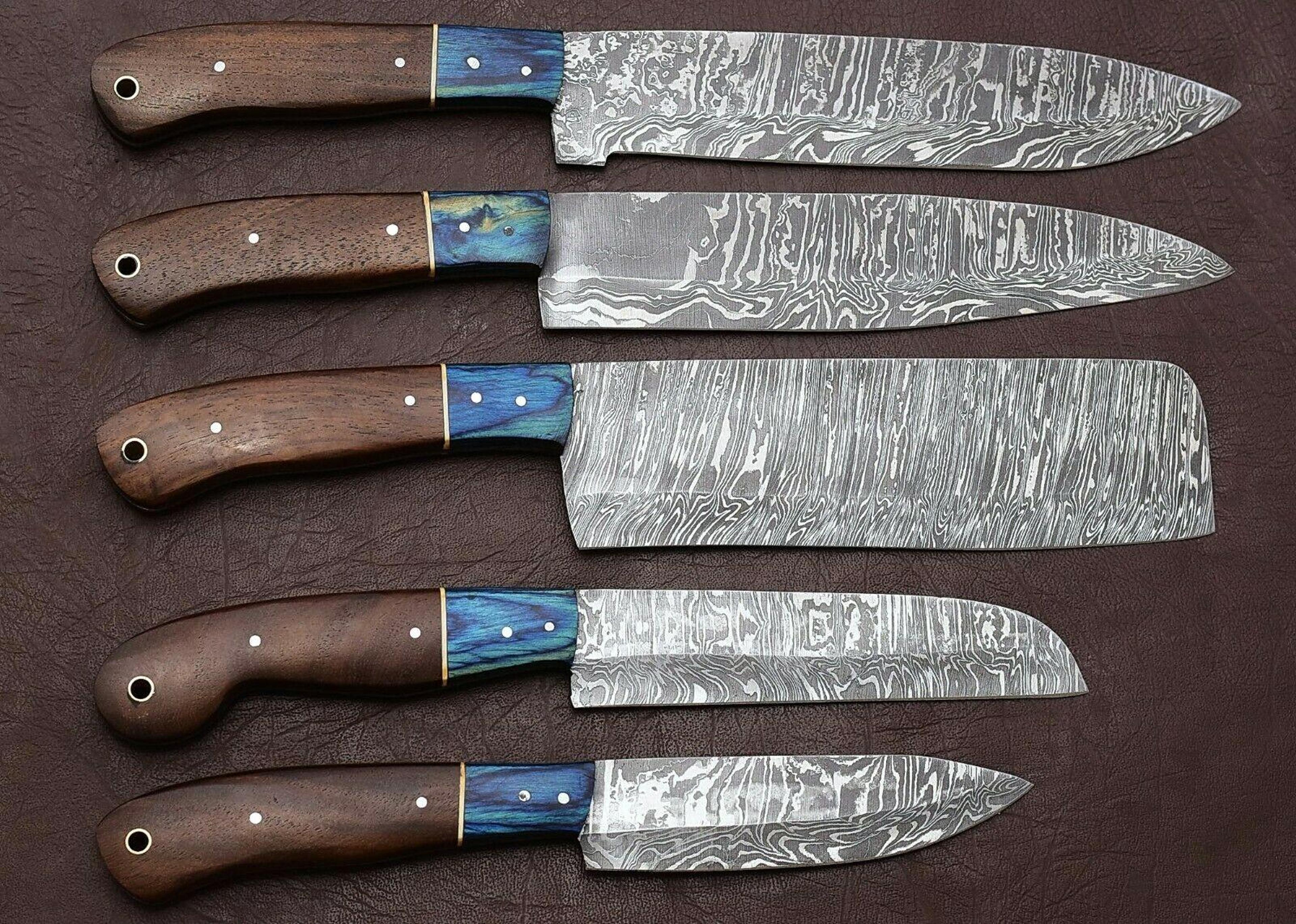 hand-forged damascus chef knife set of 5 | pakka wood handles