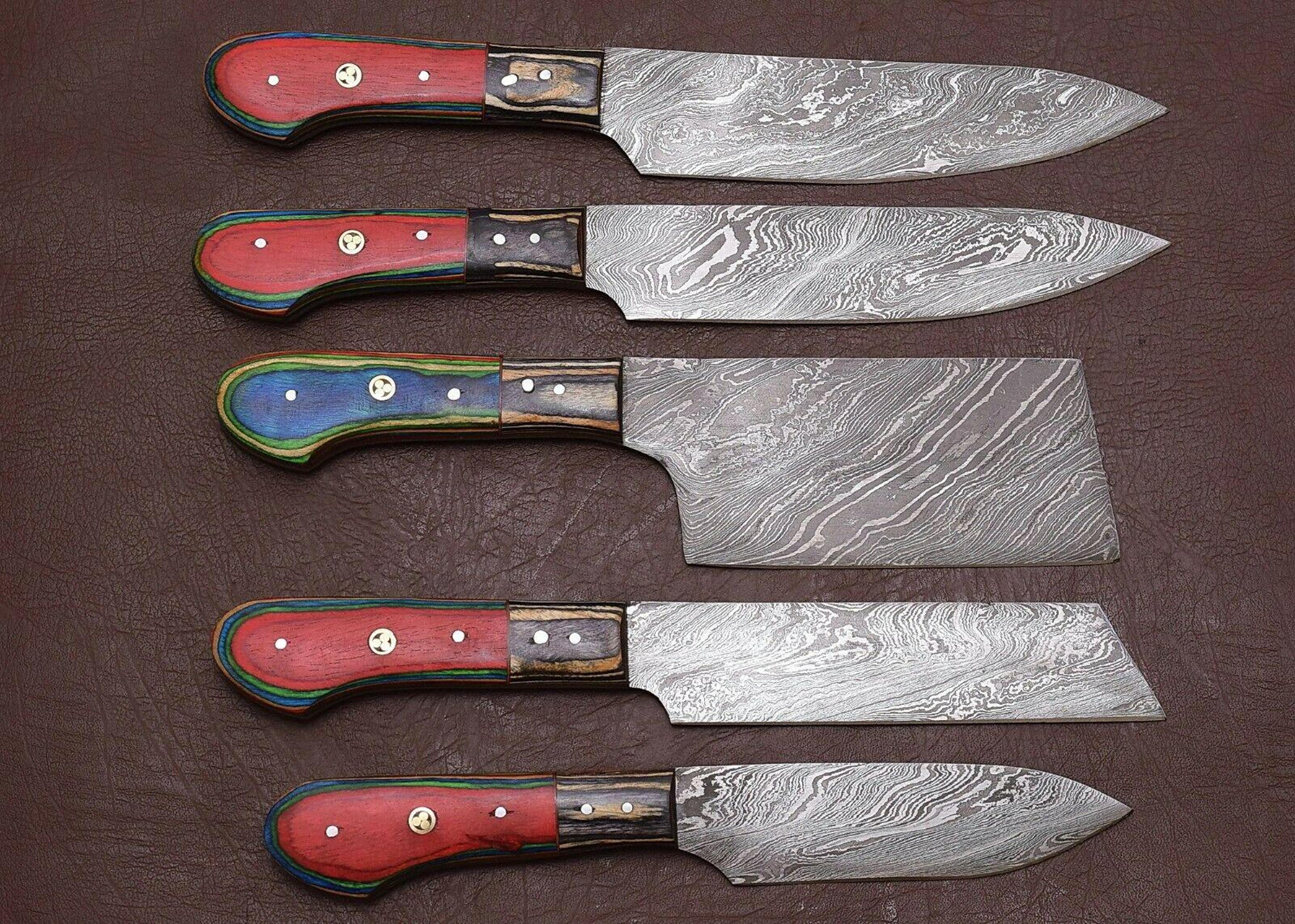 handmade damascus steel kitchen chef knife set with pakka wood premium handle & leather sheath