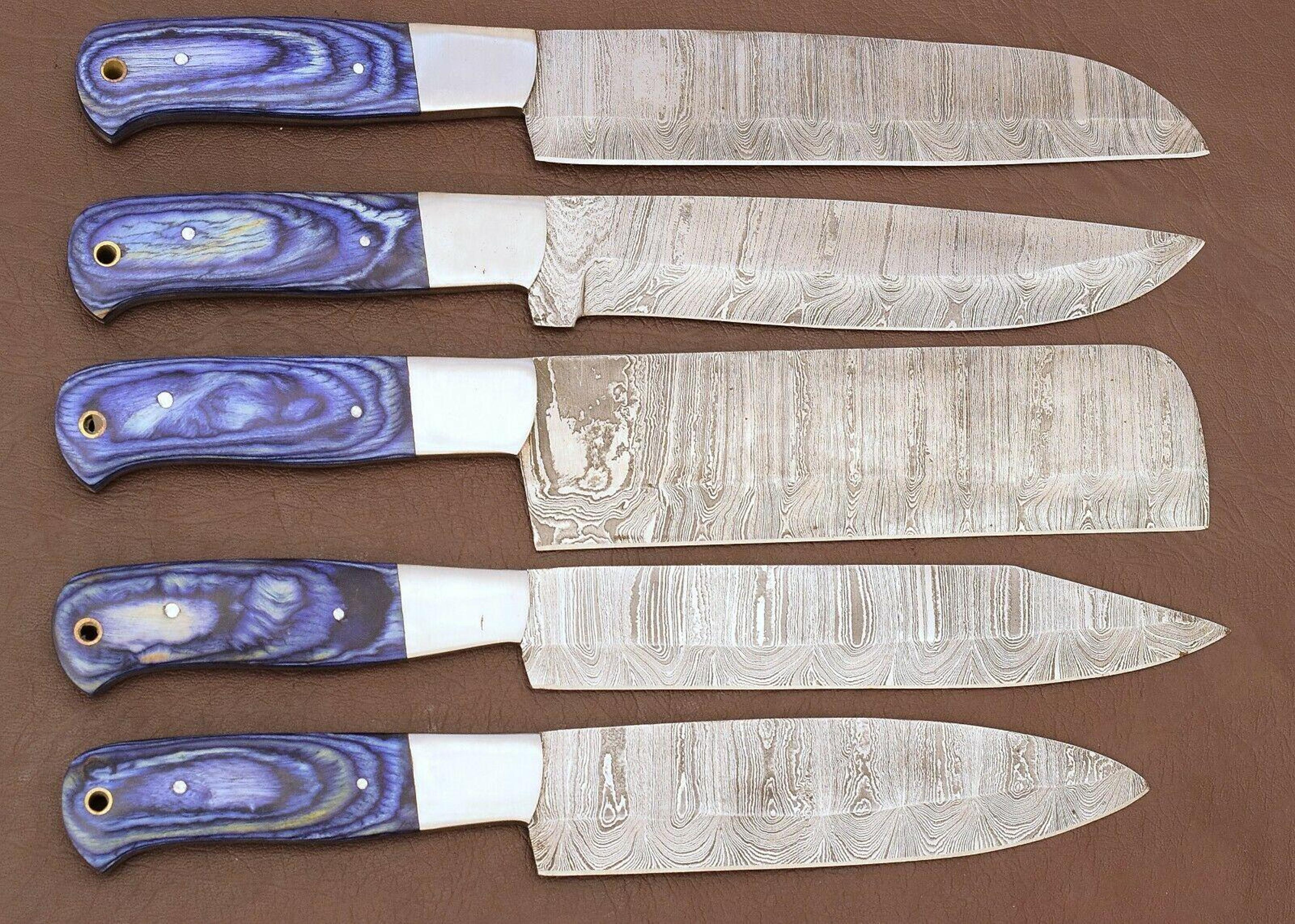 custom damascus steel kitchen knife set of 5 with pakka wood handle
