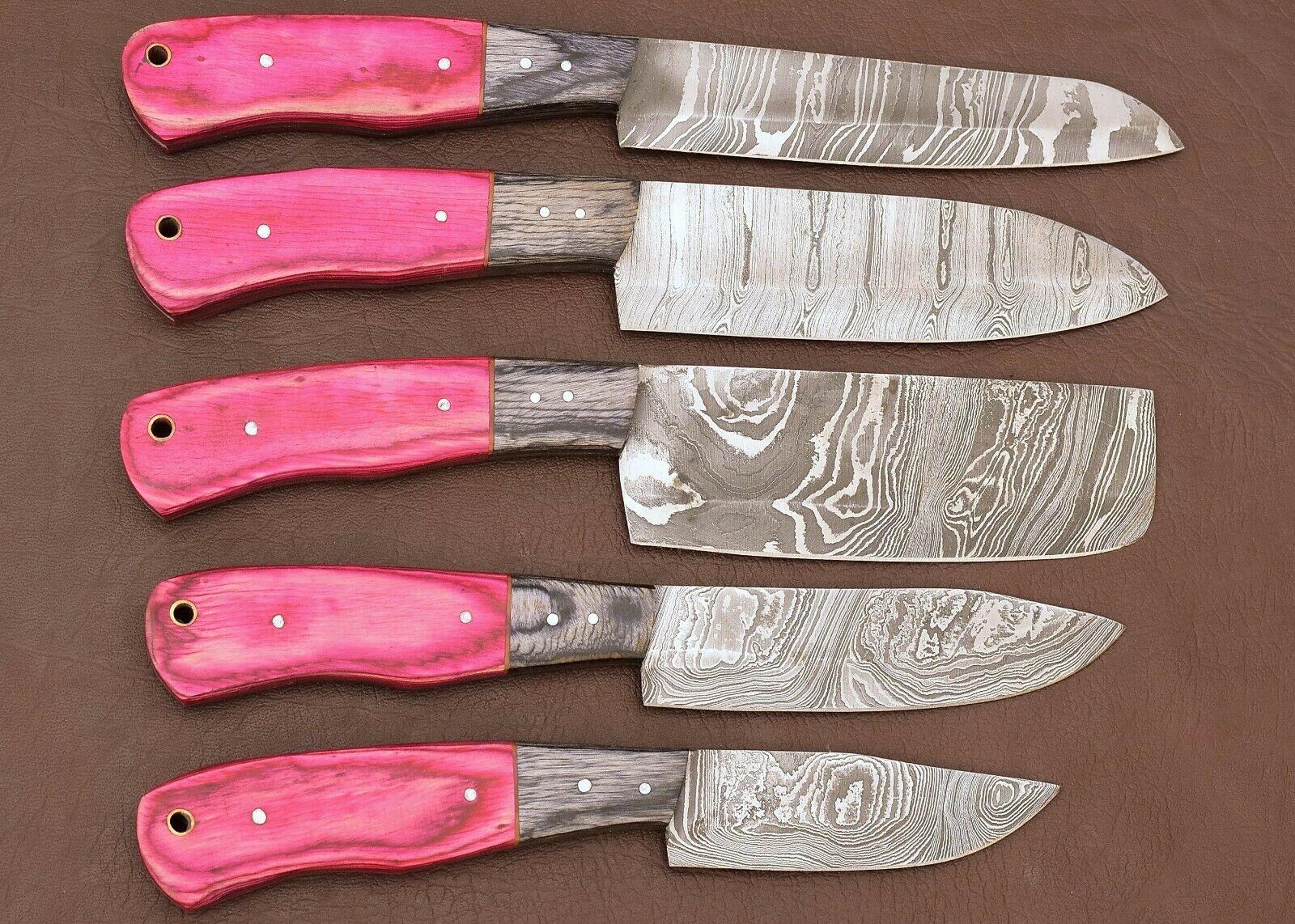 premium handmade damascus chef knife set – 5 knives with pakka wood