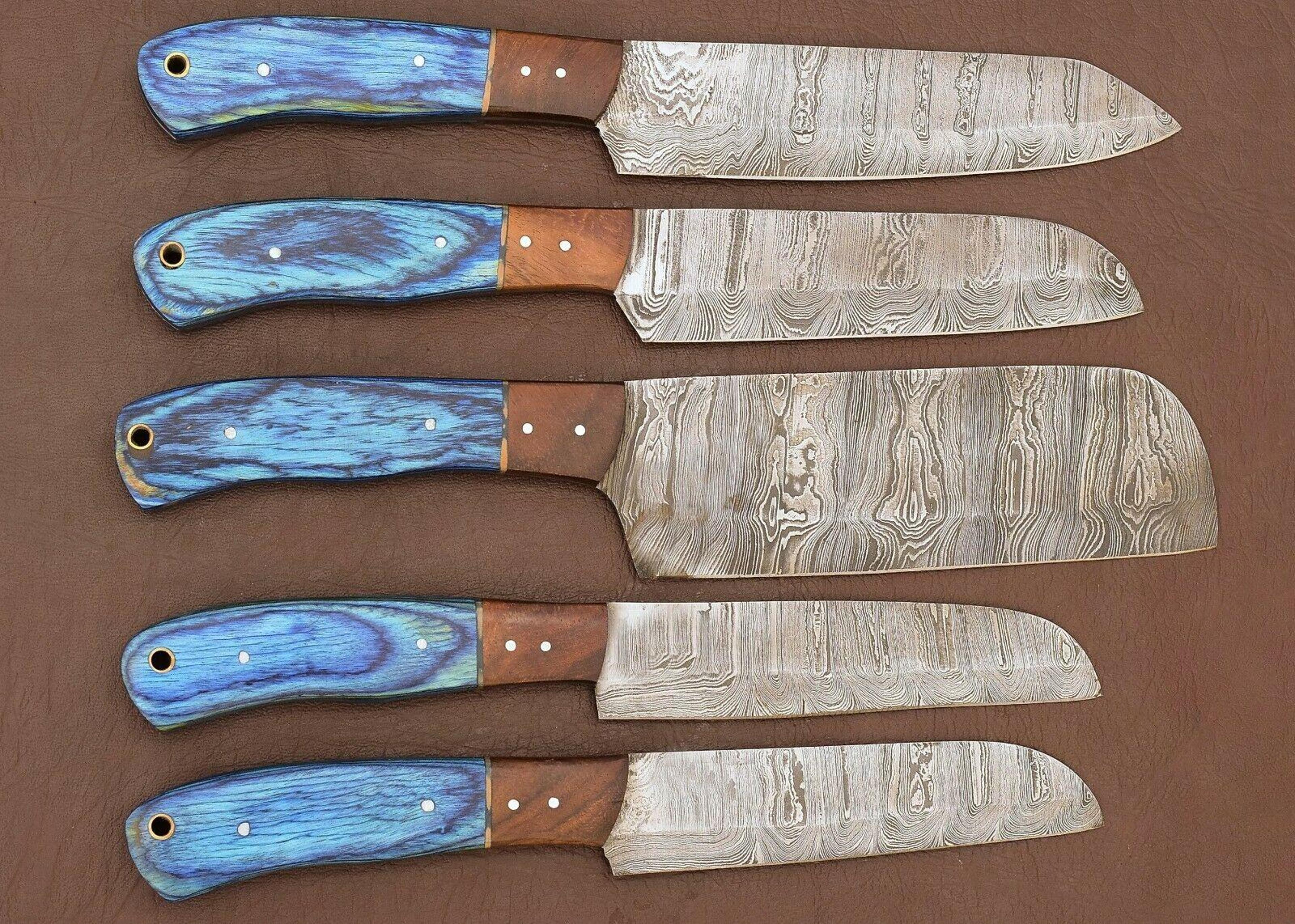 professional damascus kitchen knife set – 5 handmade chef knives