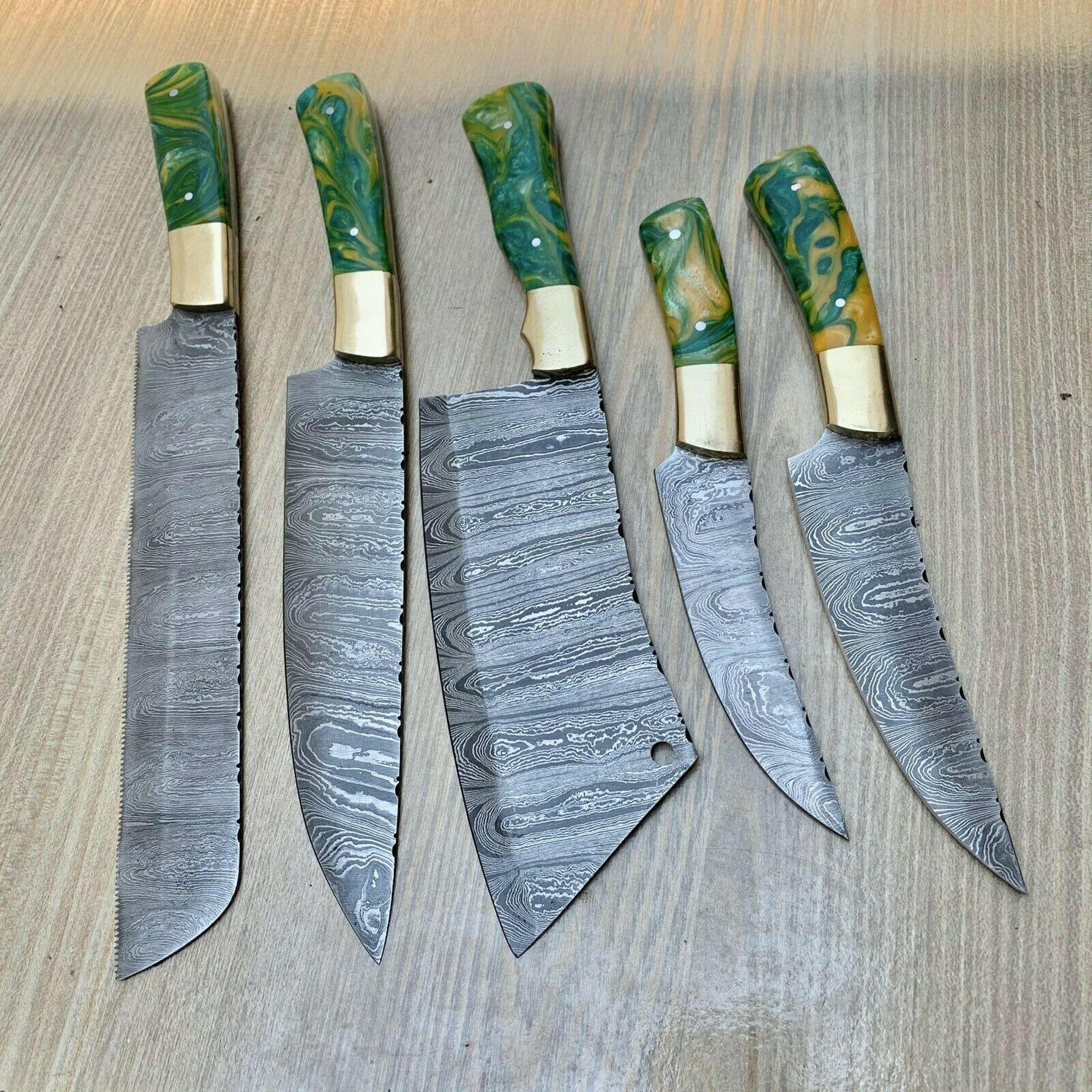 handmade damascus steel chef knife kitchen set with wood handle