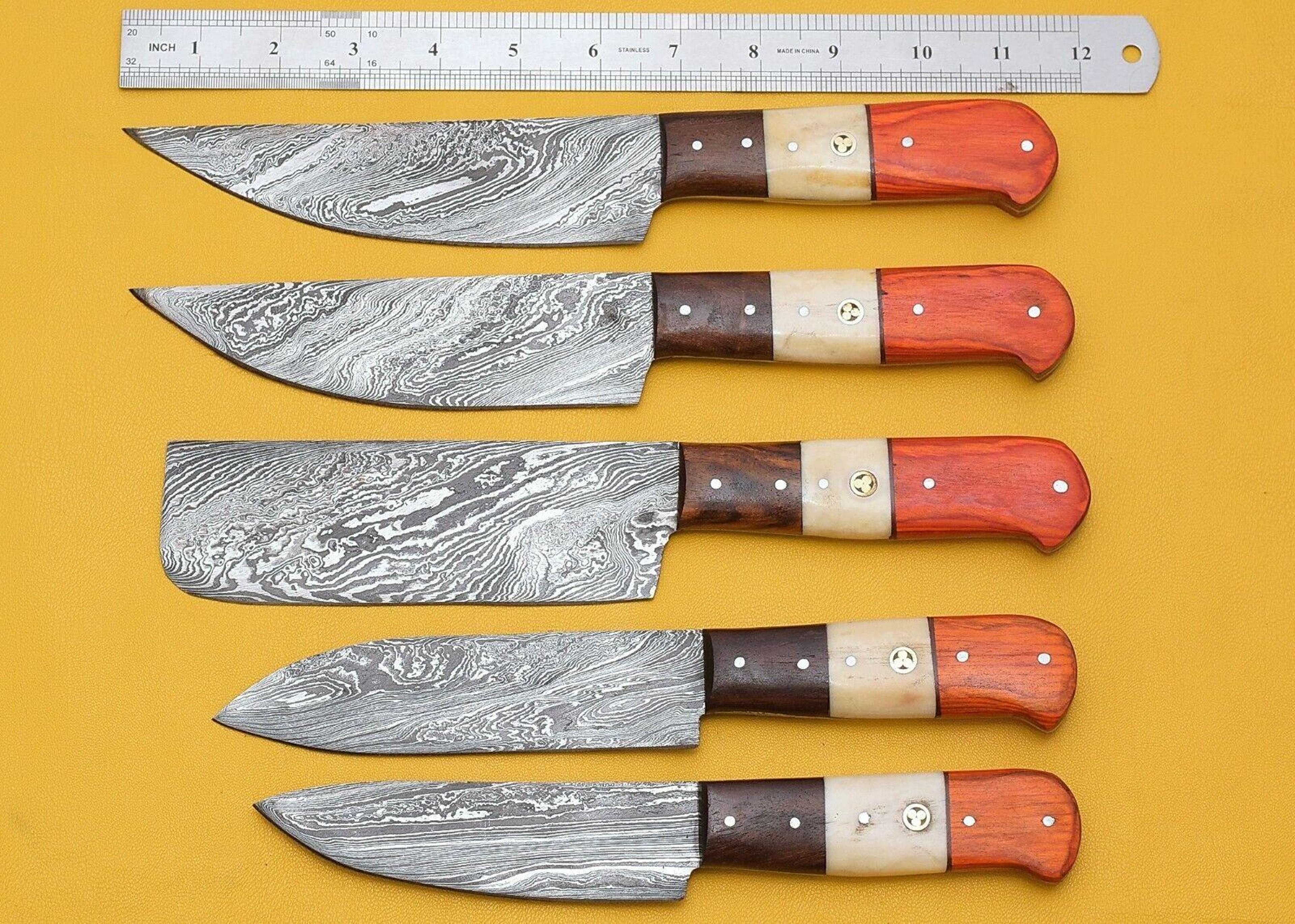 luxury handmade damascus steel chef knife set – 5 pcs pakka handle