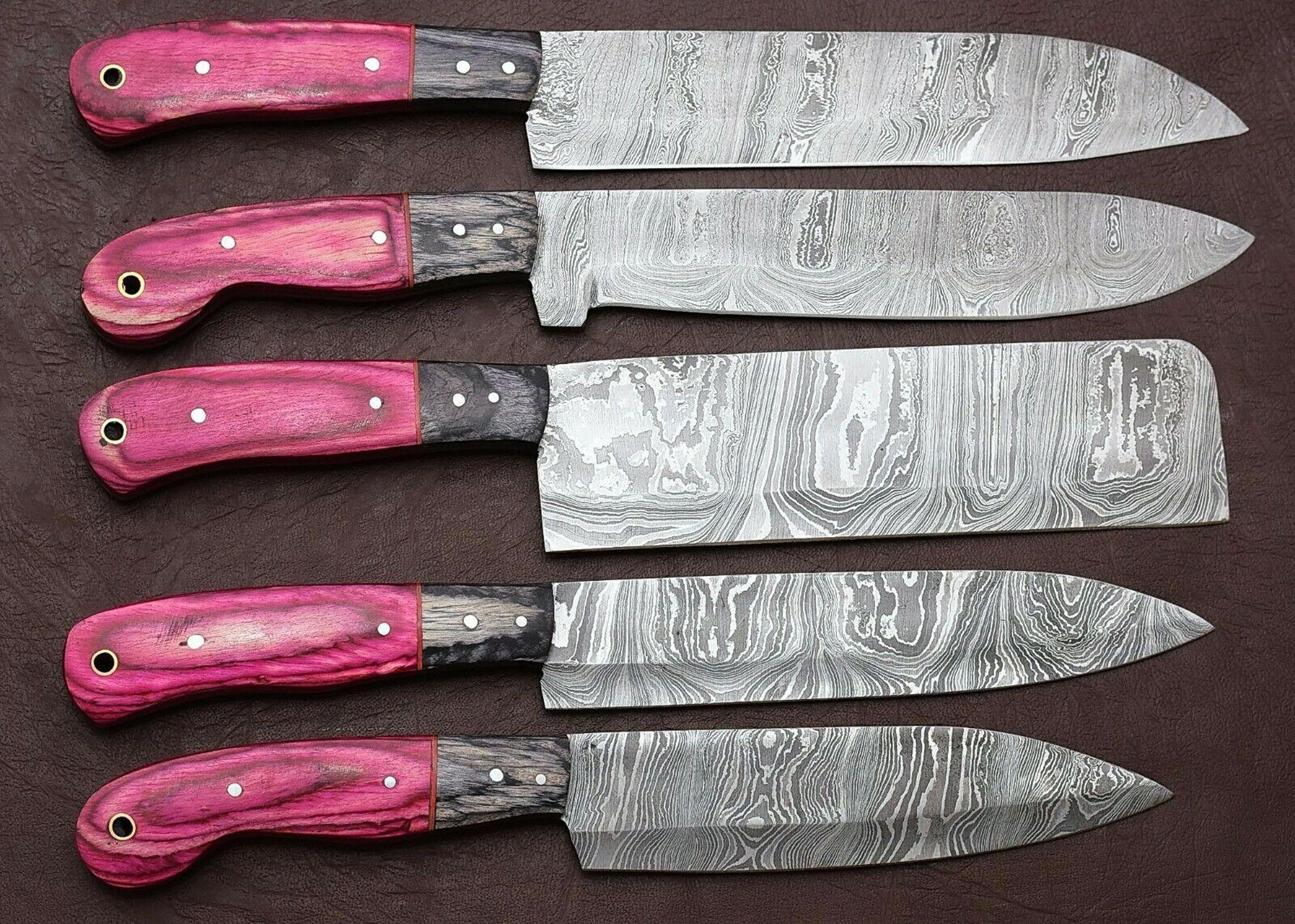 hand forged damascus kitchen knives 5 pc set with pakka wood handle
