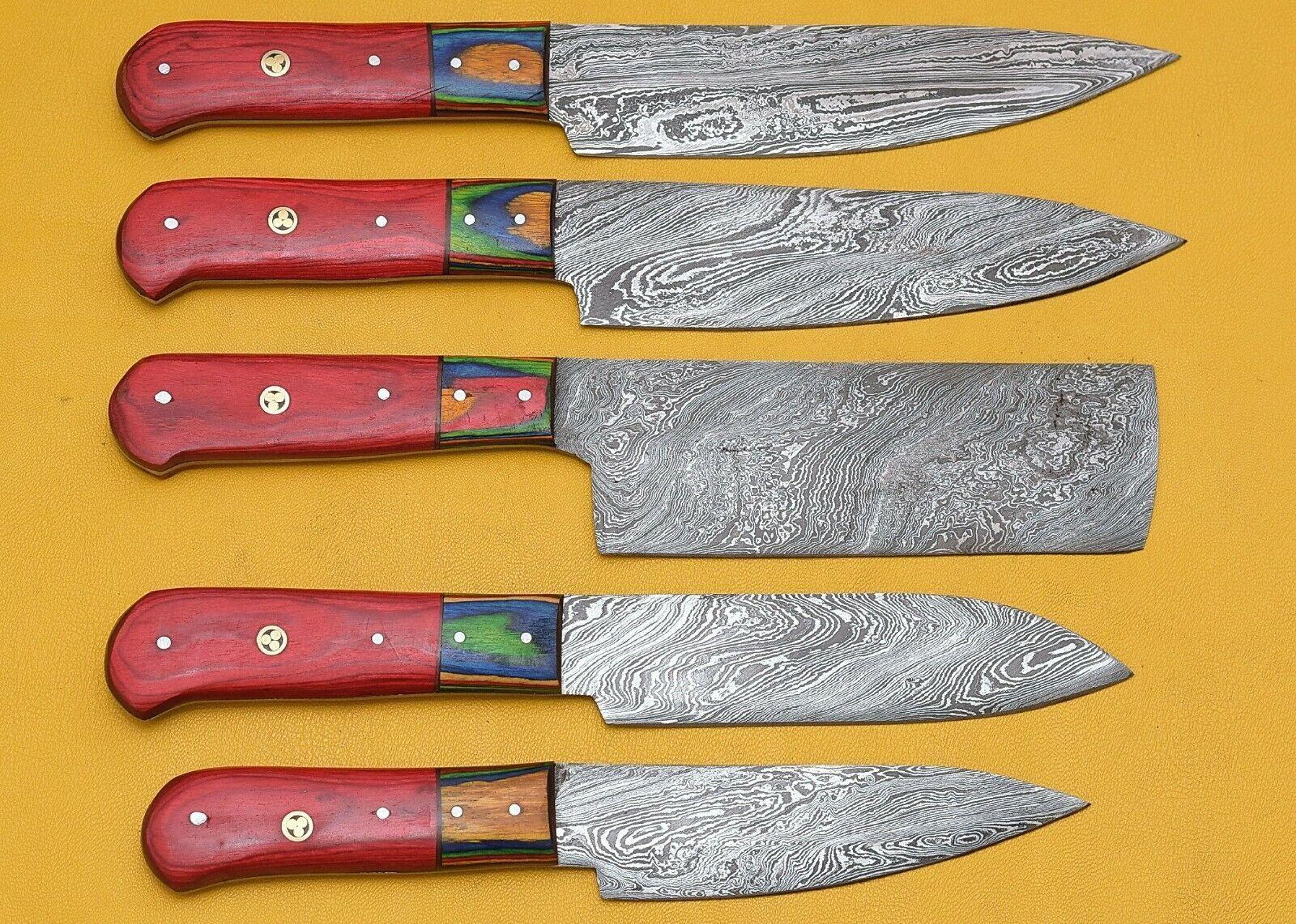 premium handmade damascus steel chef knife set of 5 – pakka wood