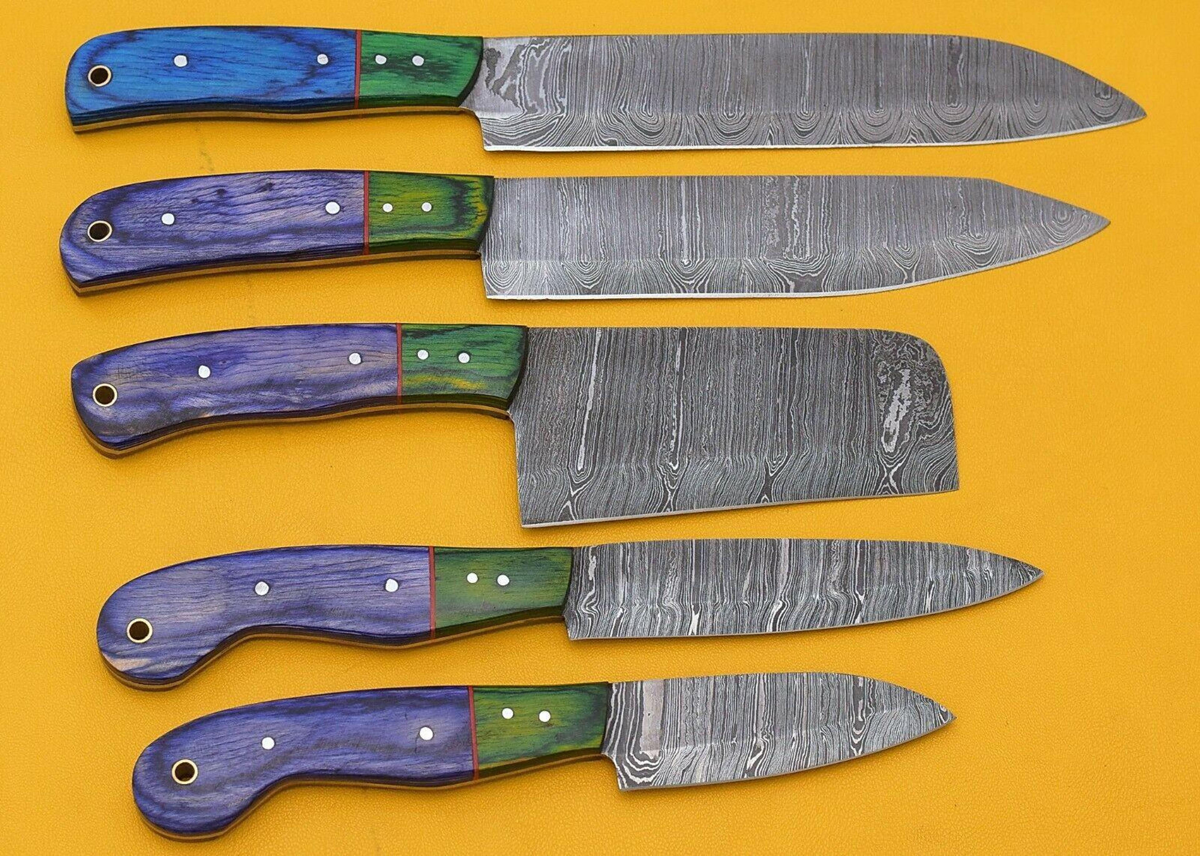custom forged damascus steel kitchen knives set of 5 – pakka wood