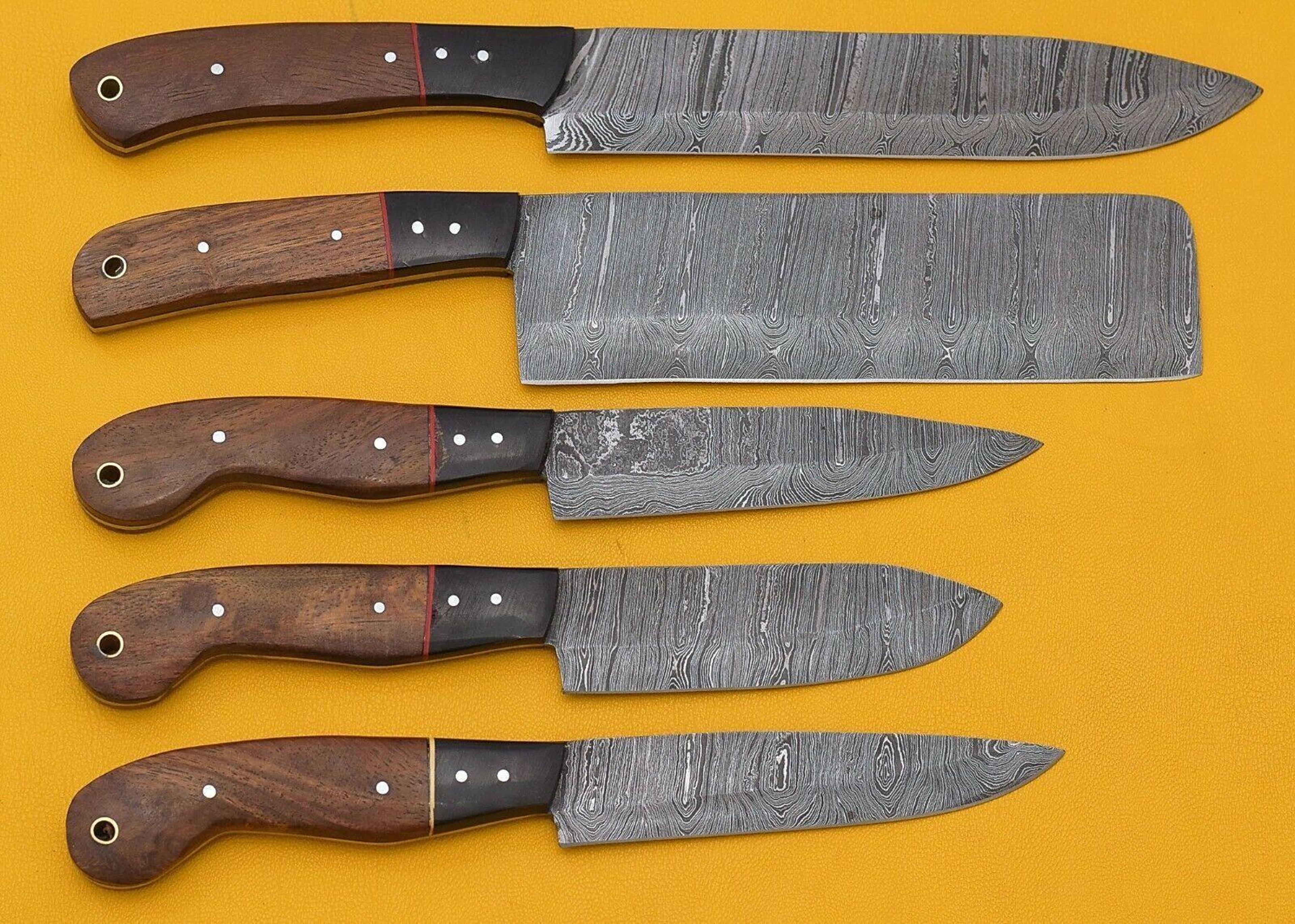 premium handmade damascus 5-piece chef knife set with rosewood handles