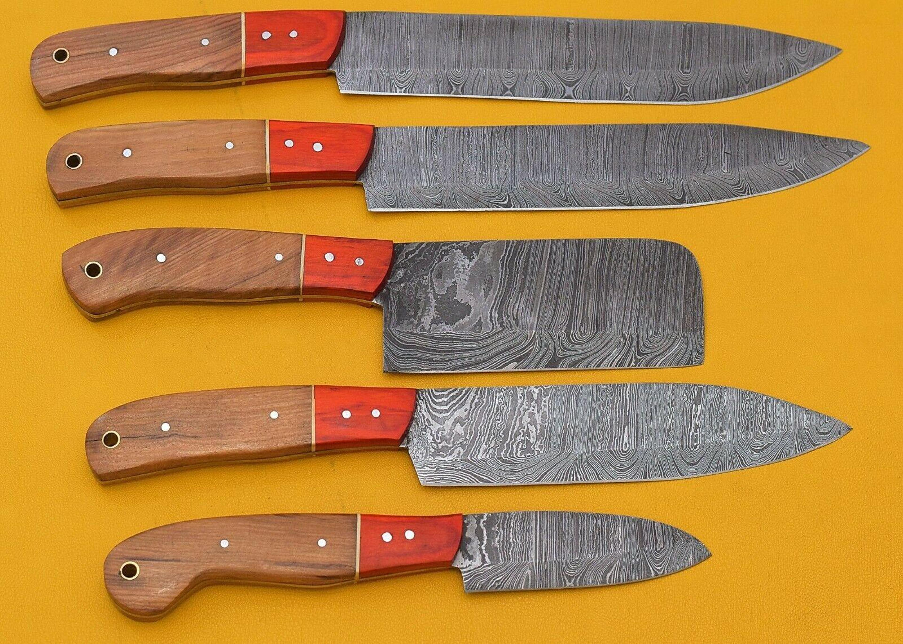 handmade damascus 5-piece chef knife kitchen set with popular wood handle