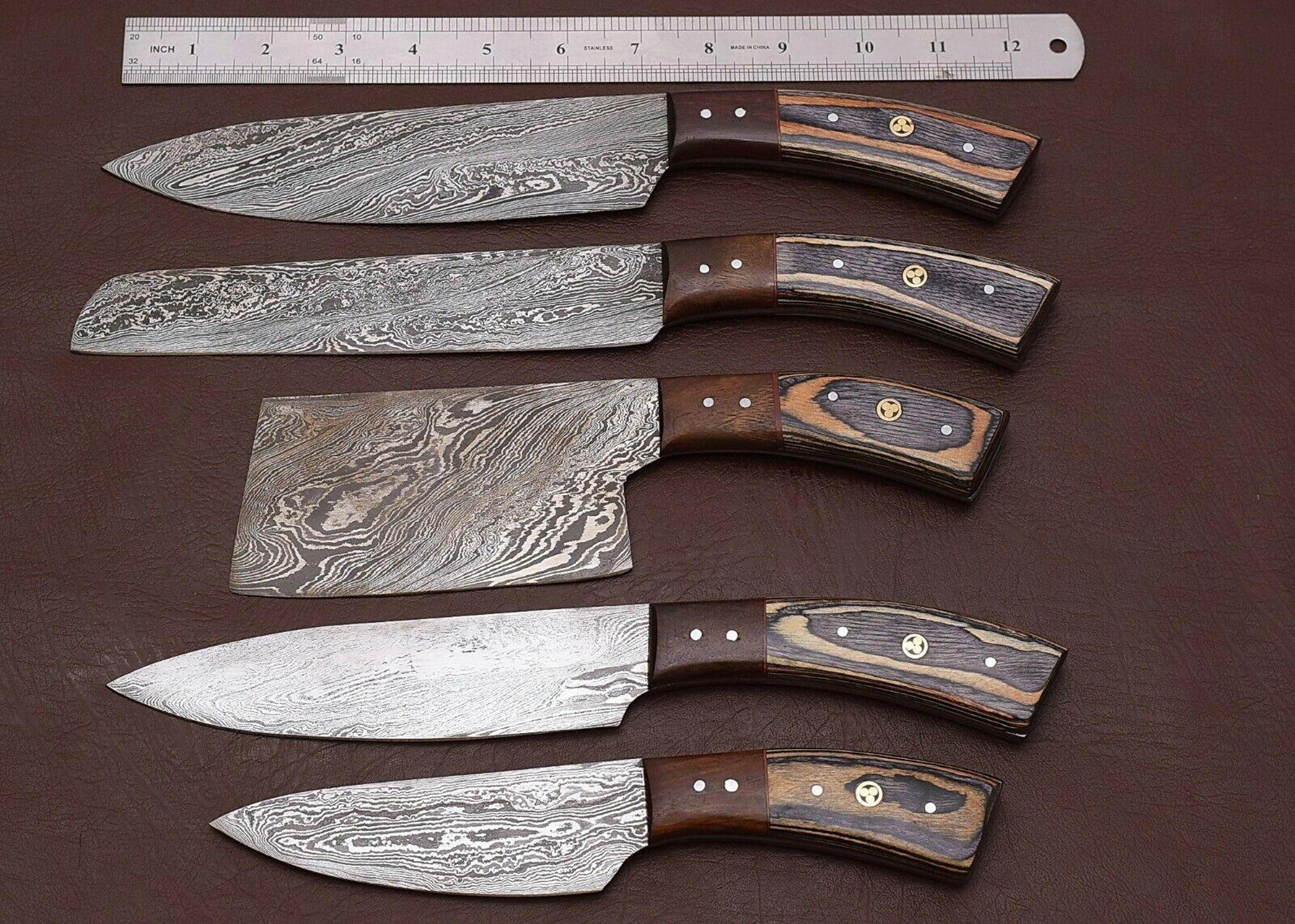 damascus steel 5-piece chef knife set – hand forged with wood handle