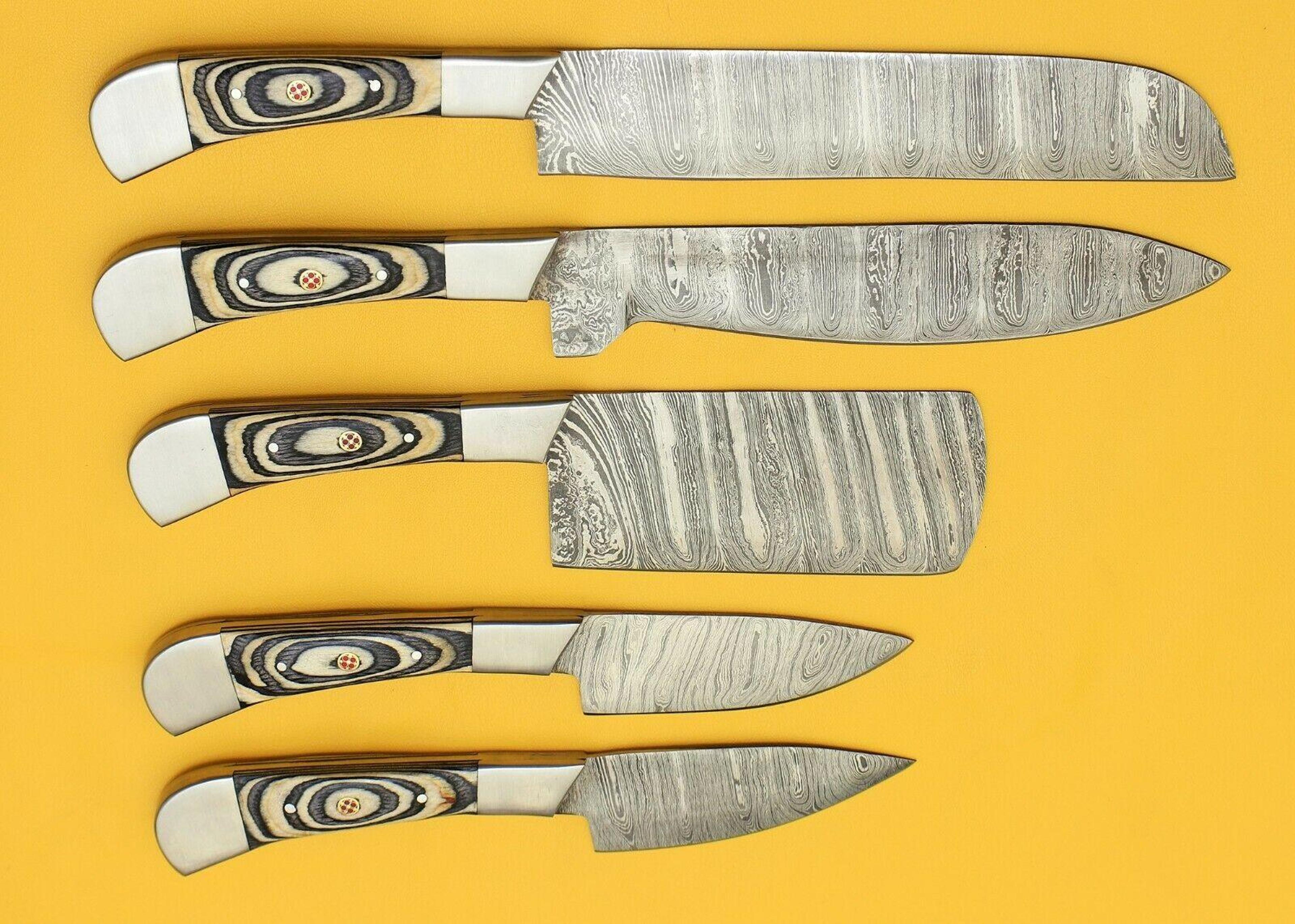 handmade damascus chef kitchen 5-piece knife set with pakka wood handle