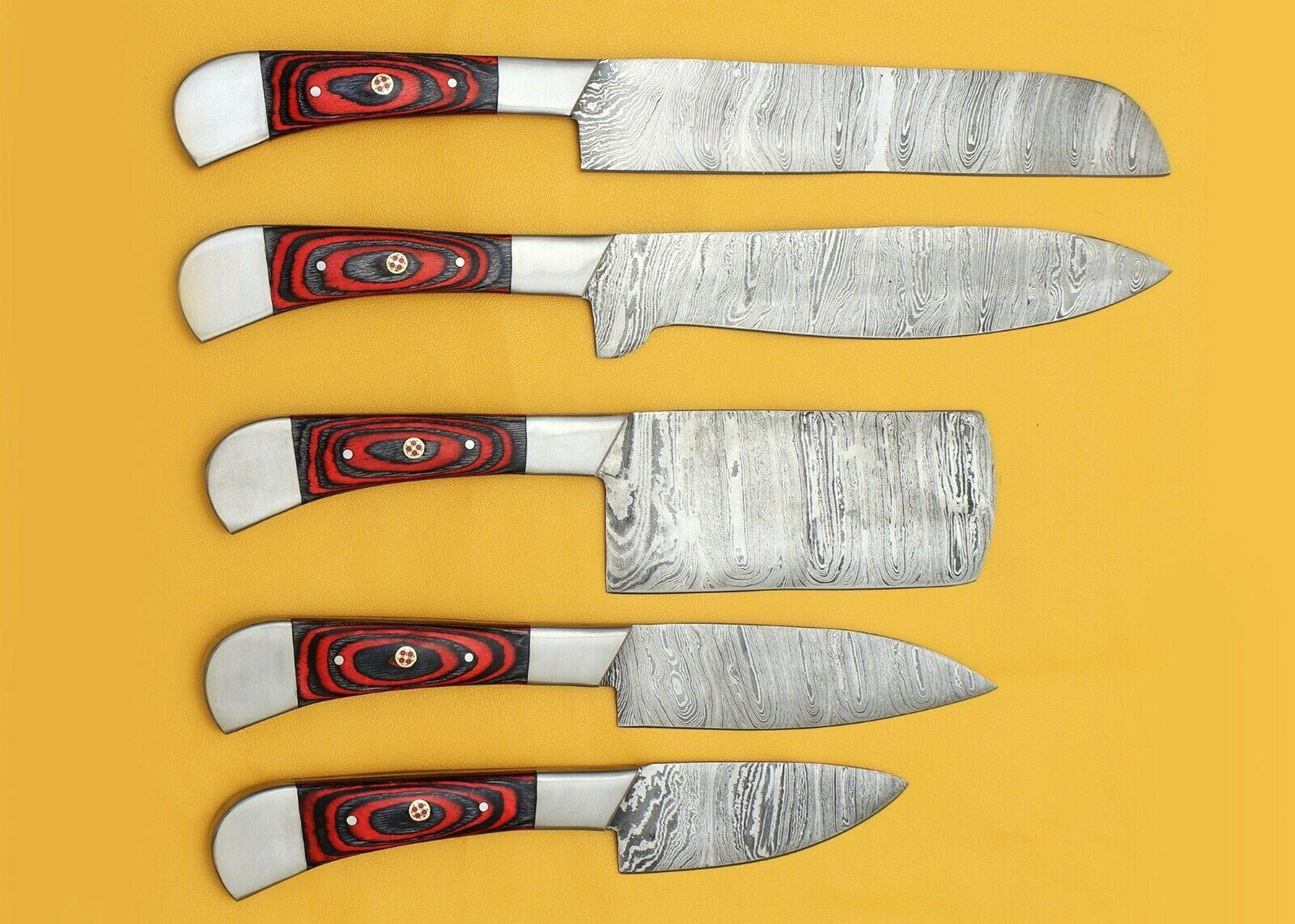 premium damascus chef knives set with pakka wood handle