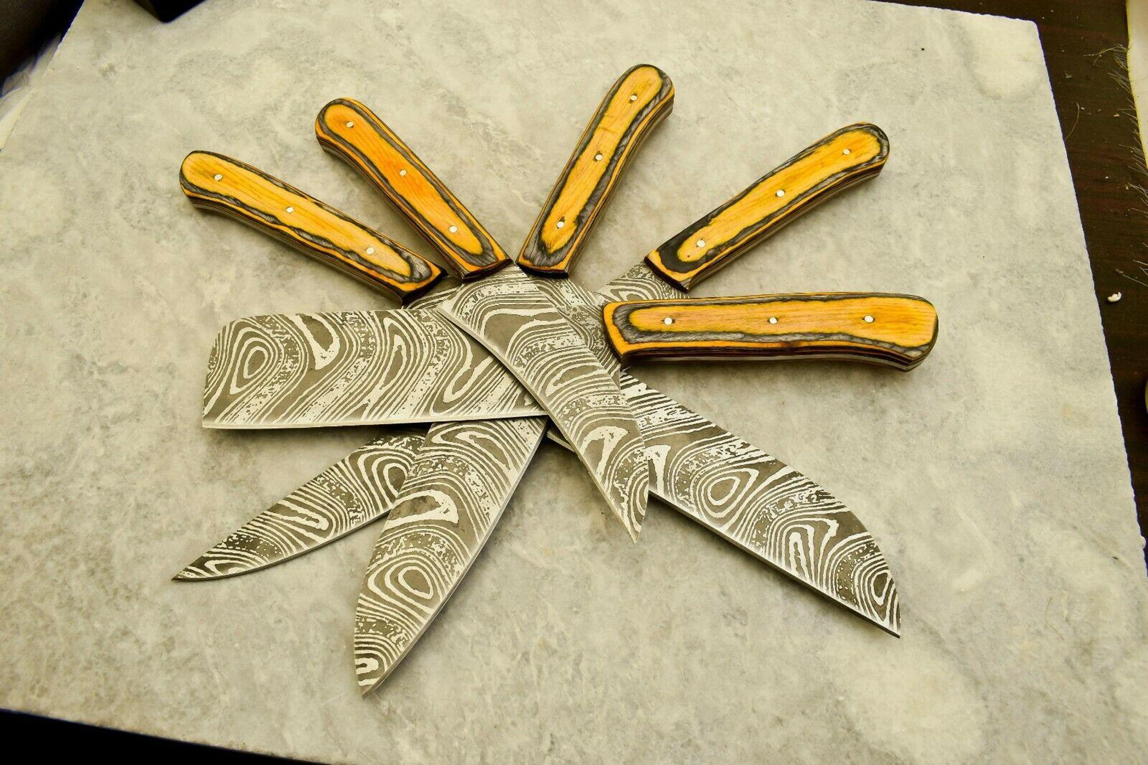 handmade damascus steel chef knife 5-piece kitchen set | wood handle