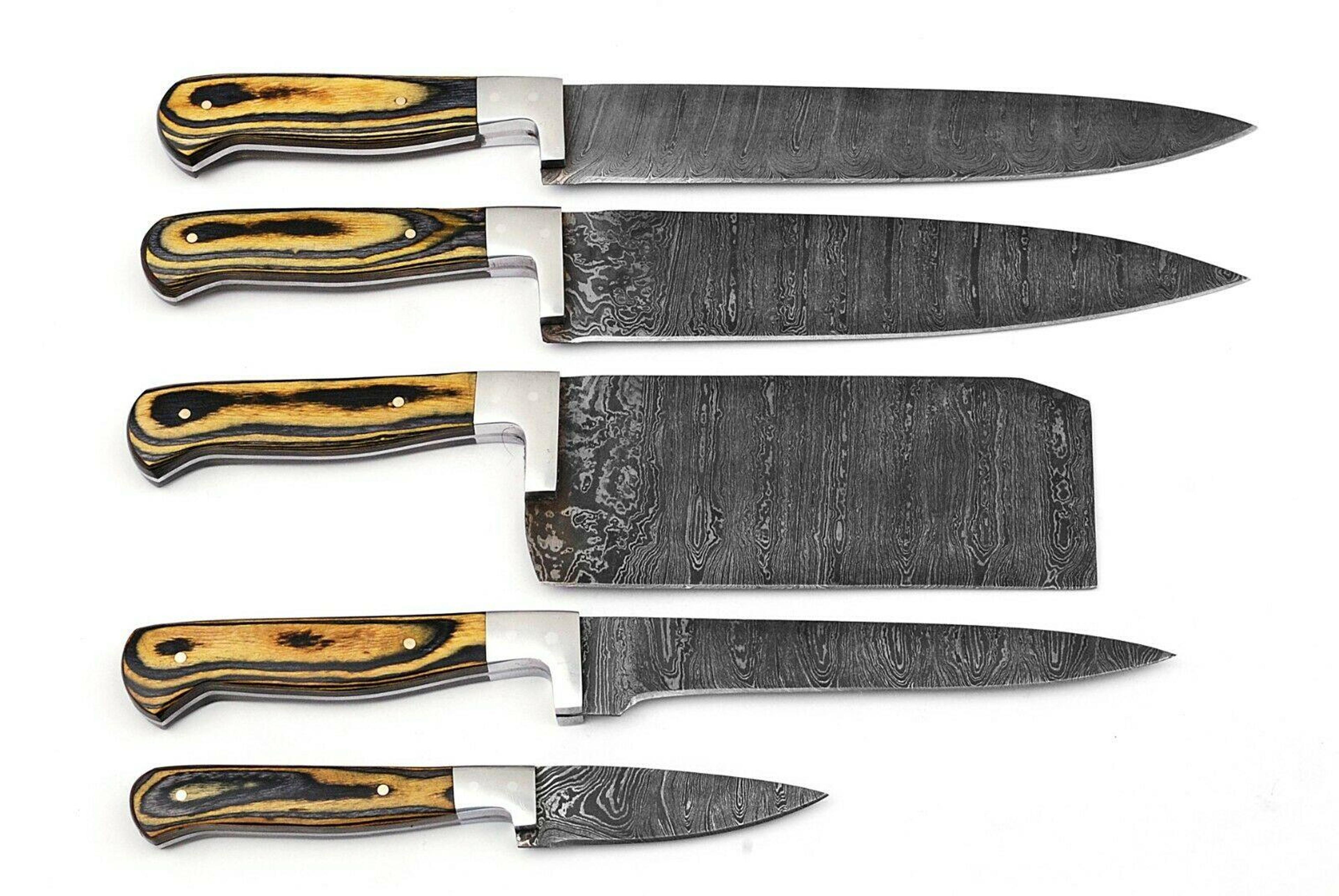 artisan handmade damascus chef knife set | wood handle kitchen knives
