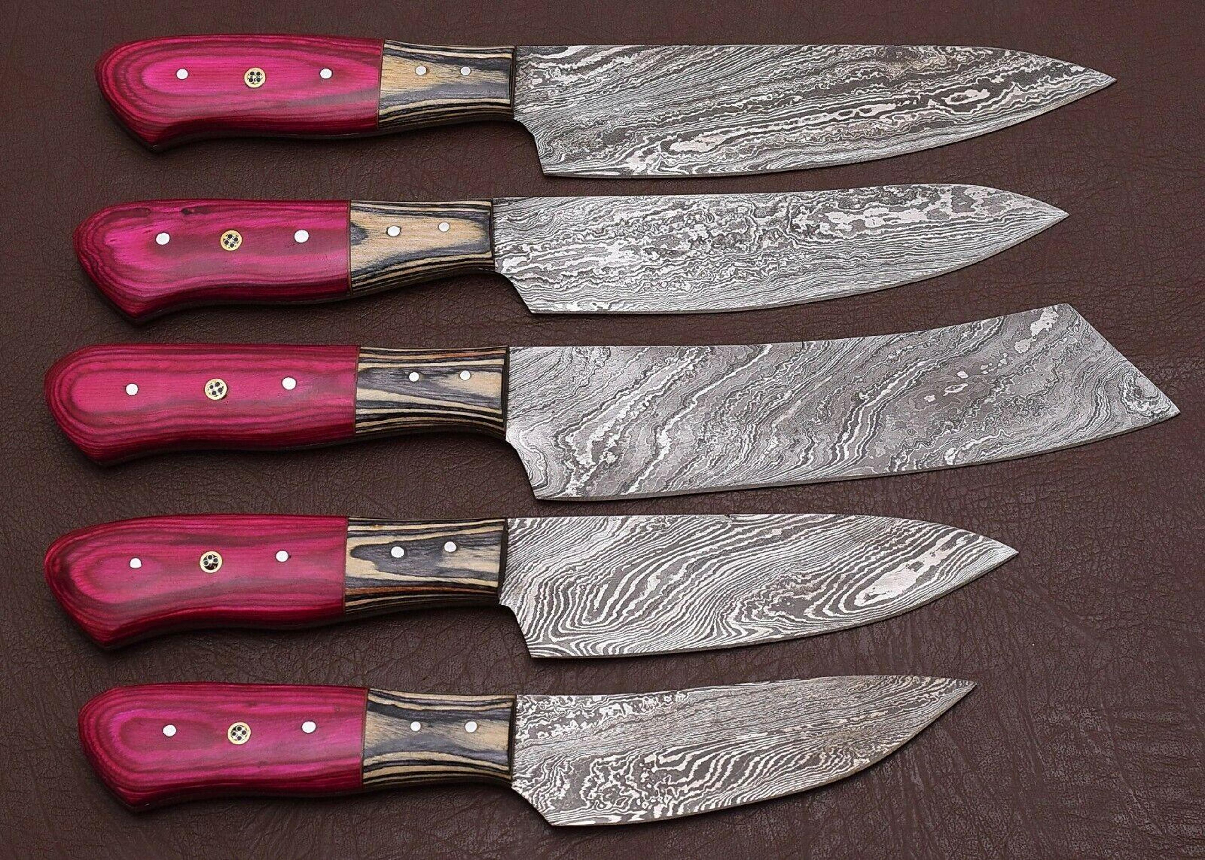 handmade damascus chef knife kitchen set with pakka wood handle & sheath