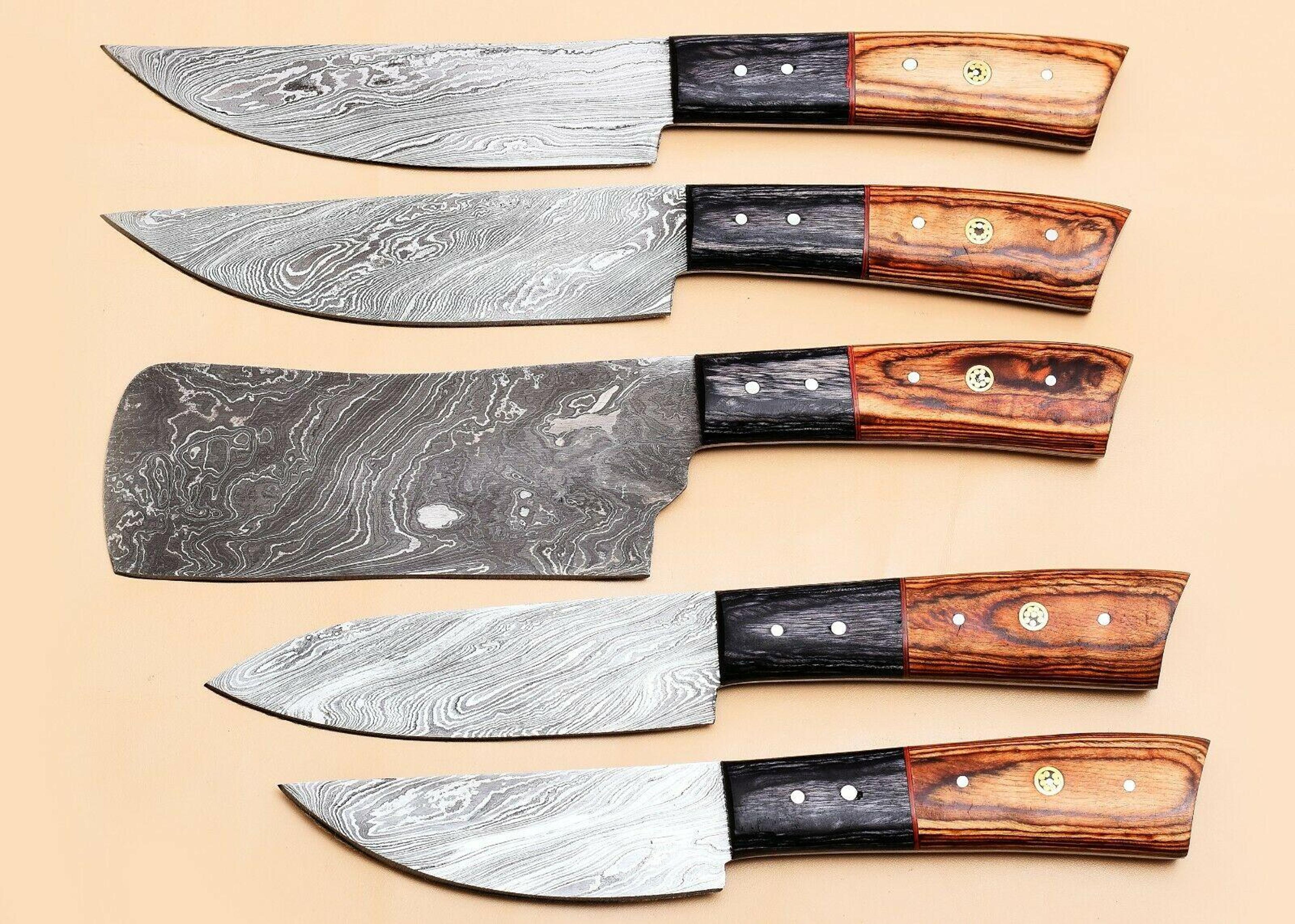5-piece handmade damascus kitchen knife set pakka wood grip