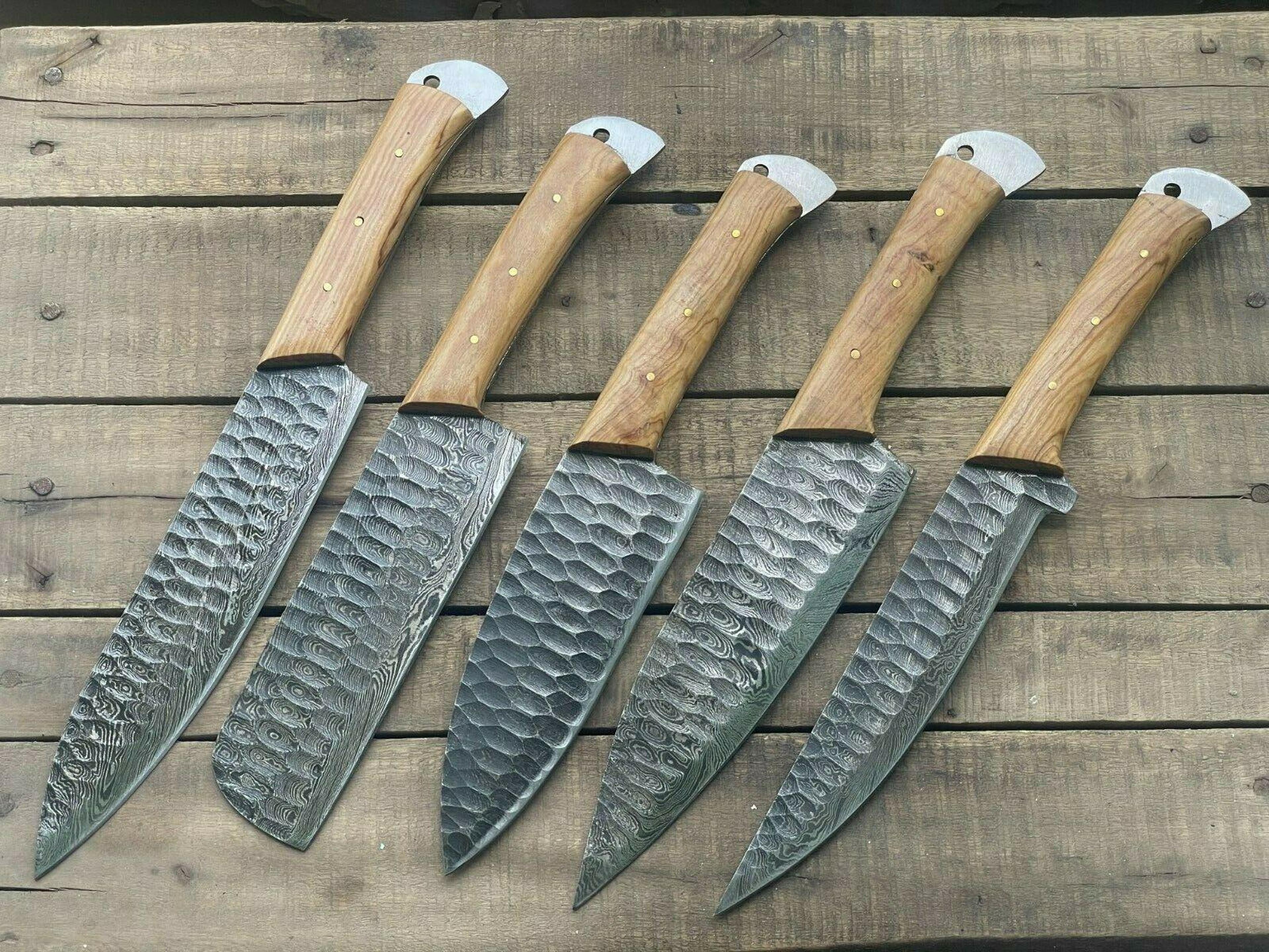 5 pcs damascus steel kitchen knives set – hand forged chef blades