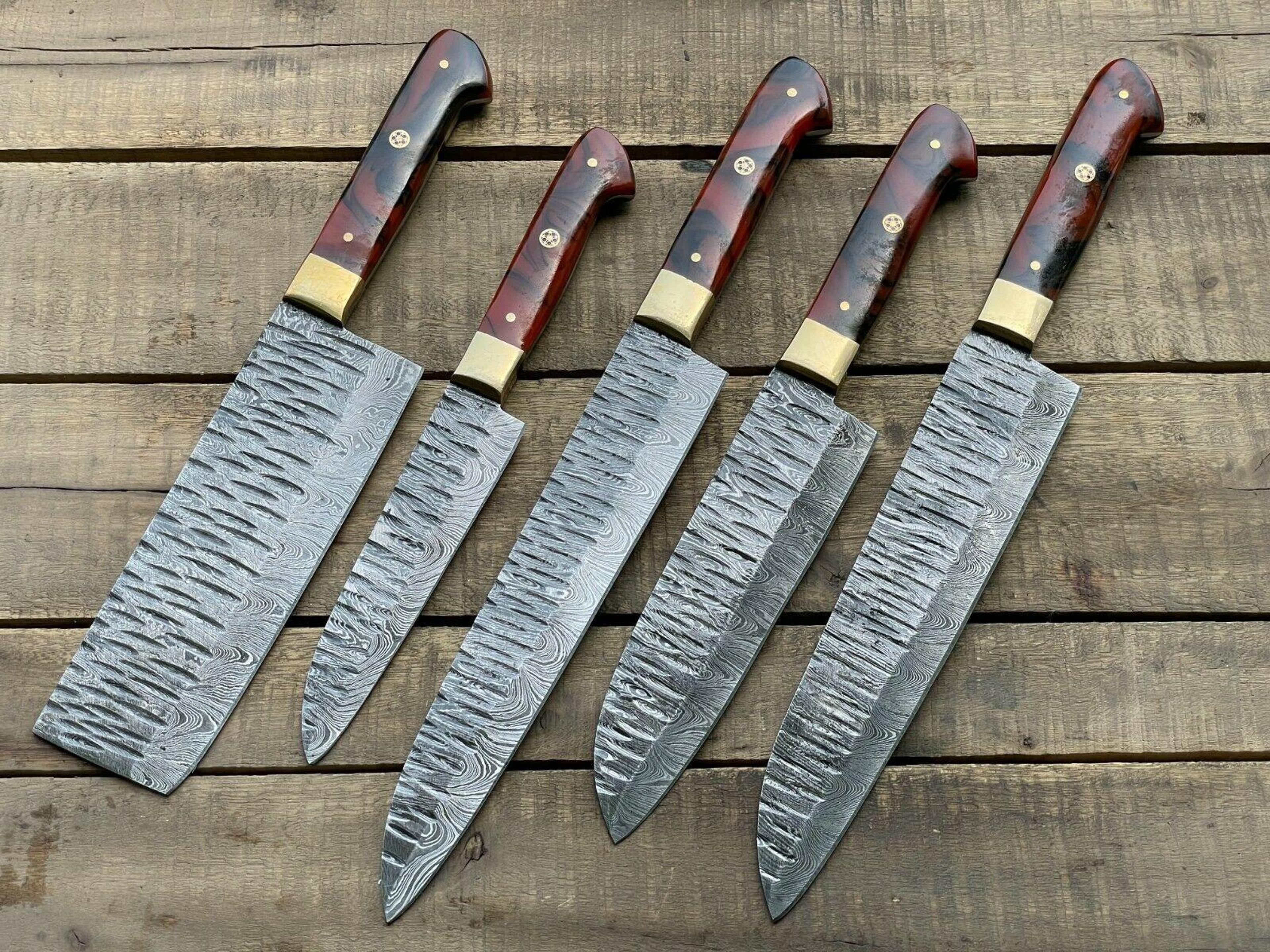 artisan handmade damascus steel chef knife set with 5 knives