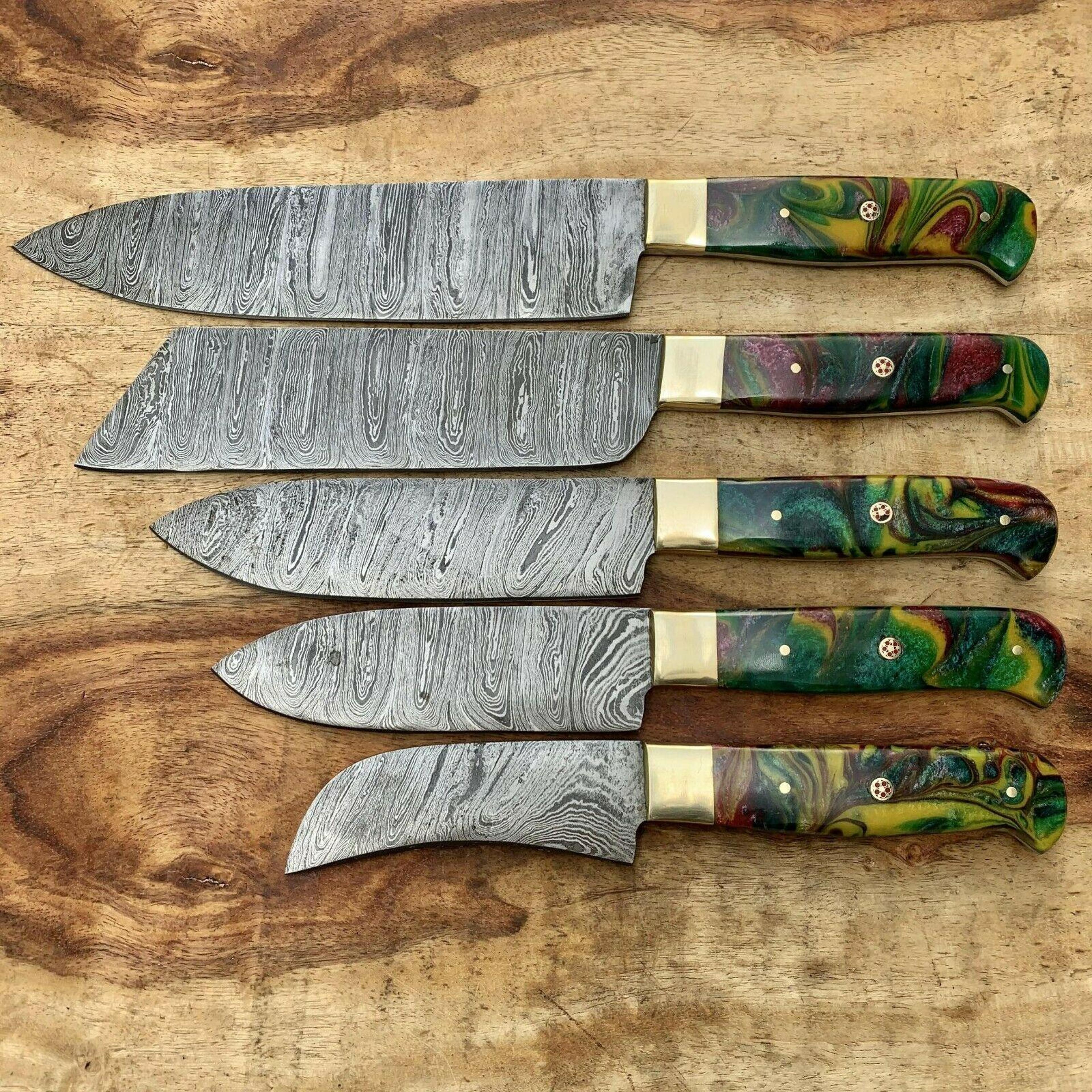 handmade damascus steel chef knife kitchen set with resin handle