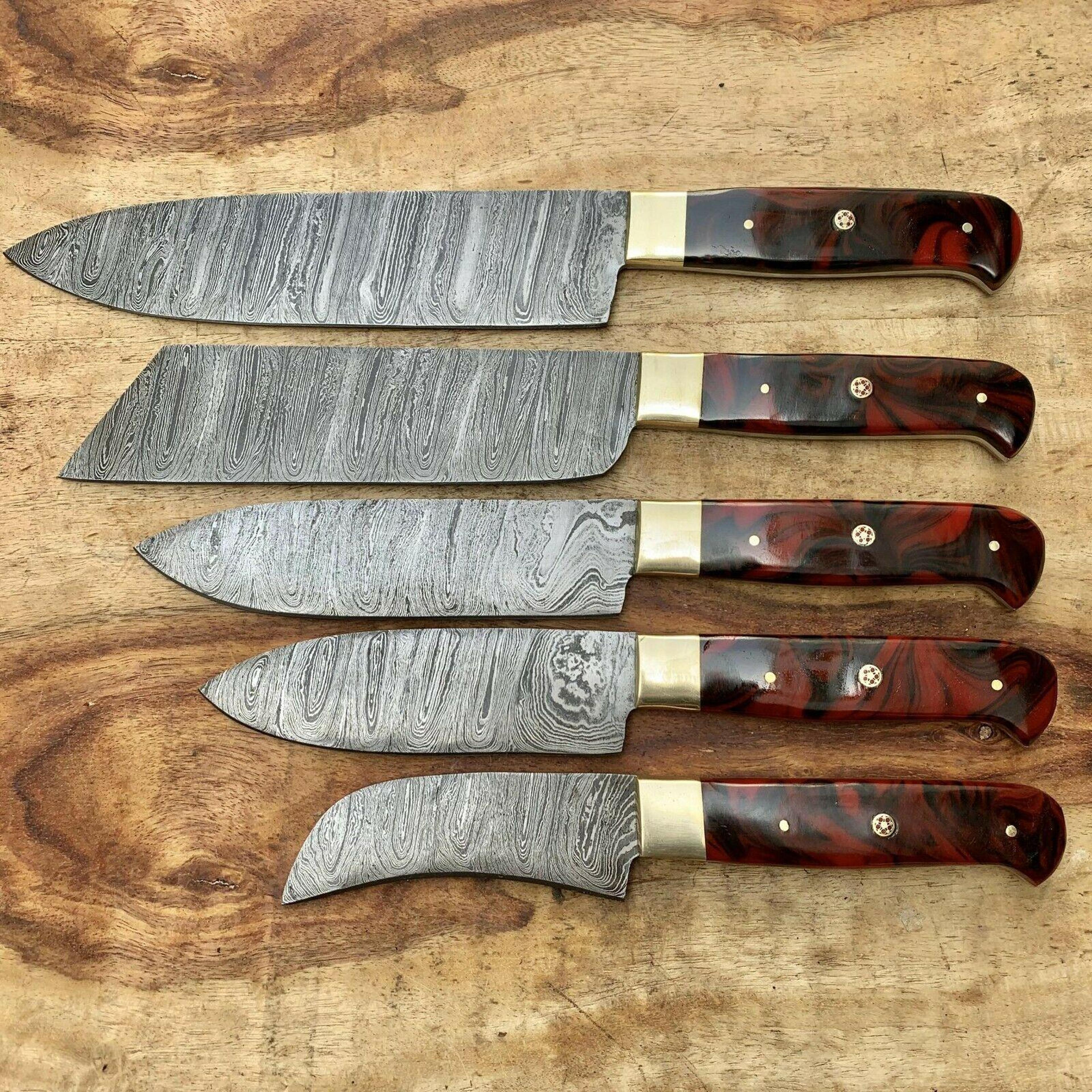 custom handmade damascus steel chef knife set with resin handles
