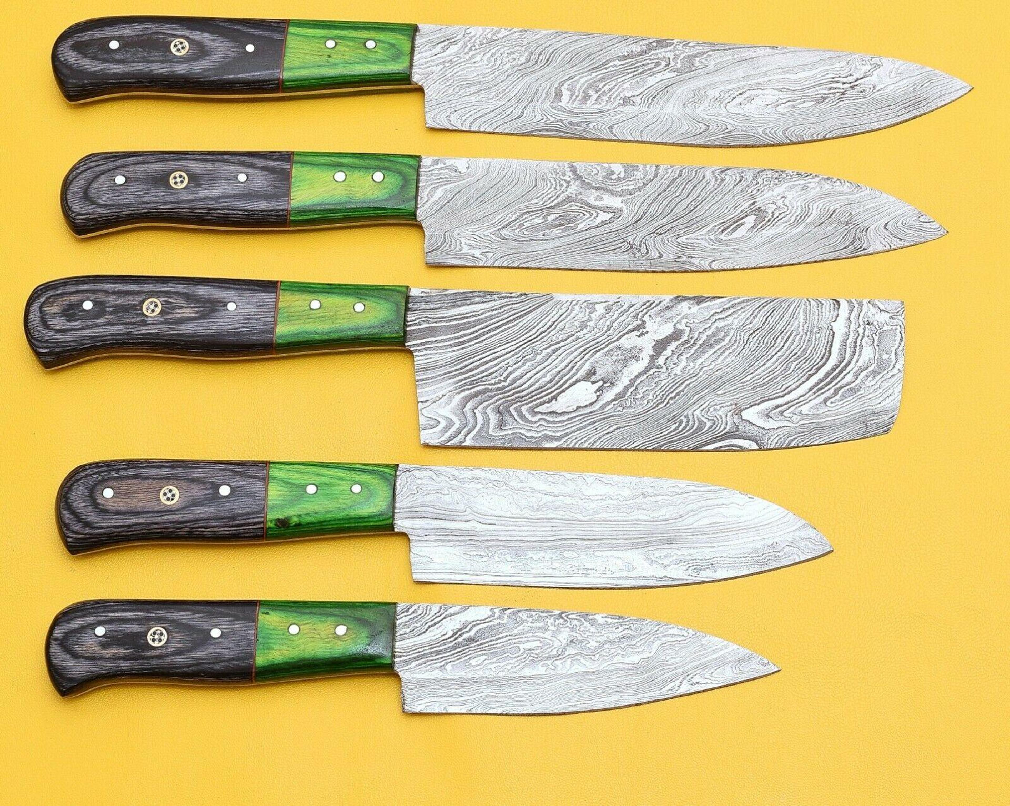 premium damascus kitchen knife set – hand forged with pakka wood grip