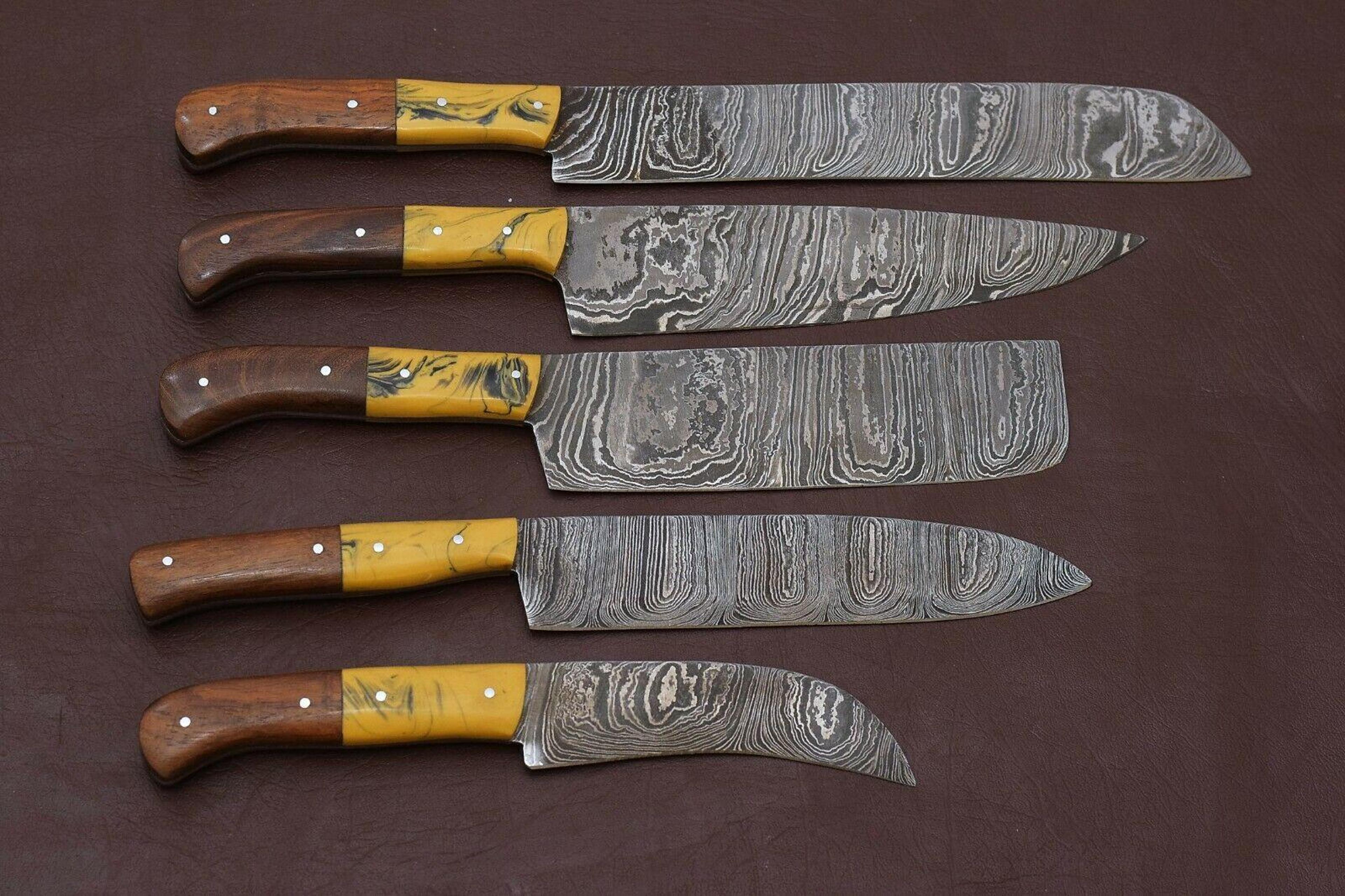 custom damascus steel kitchen knives set – pakka wood chef knife collection