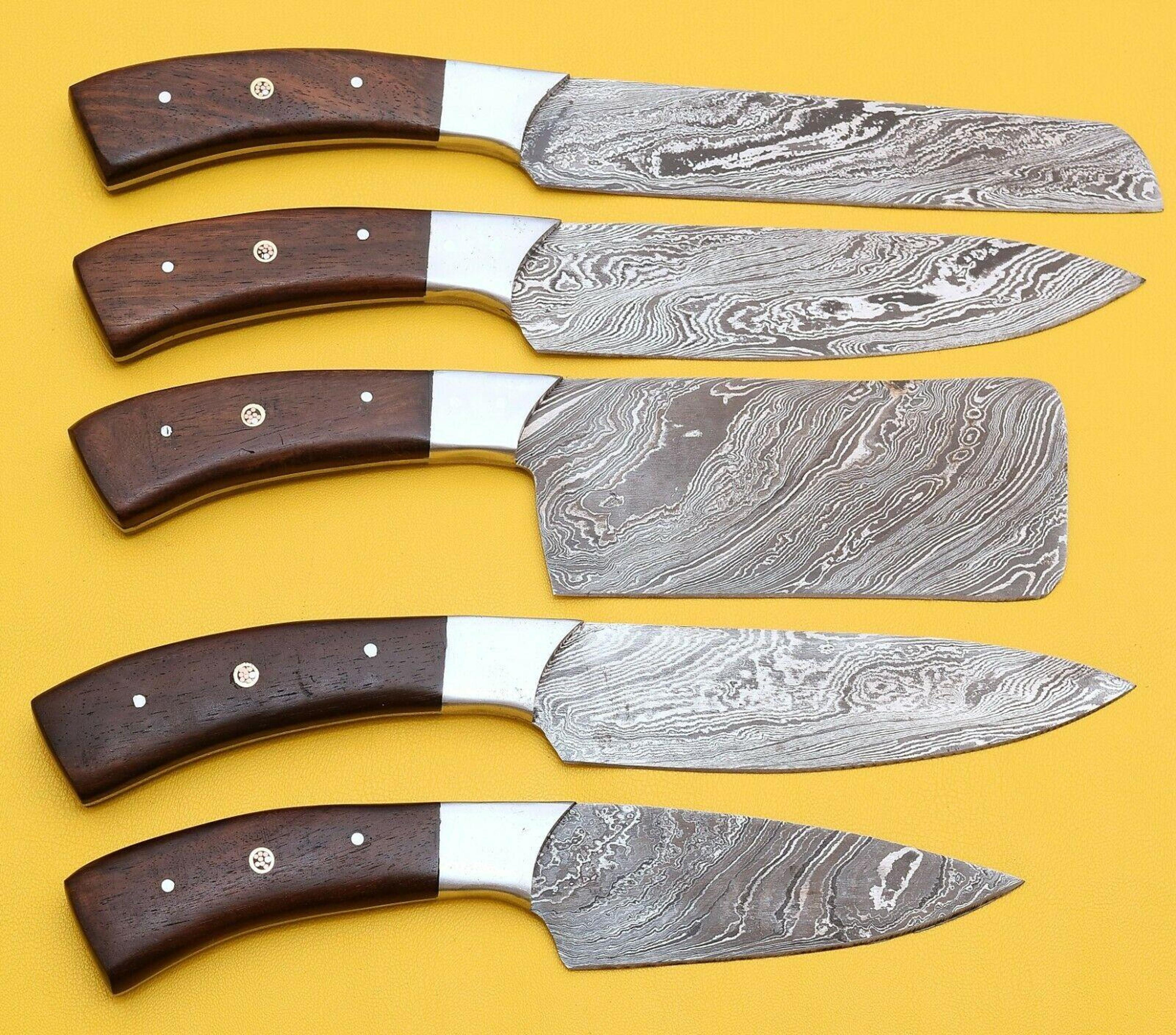 handmade damascus steel chef knife set | rose wood handle kitchen knives