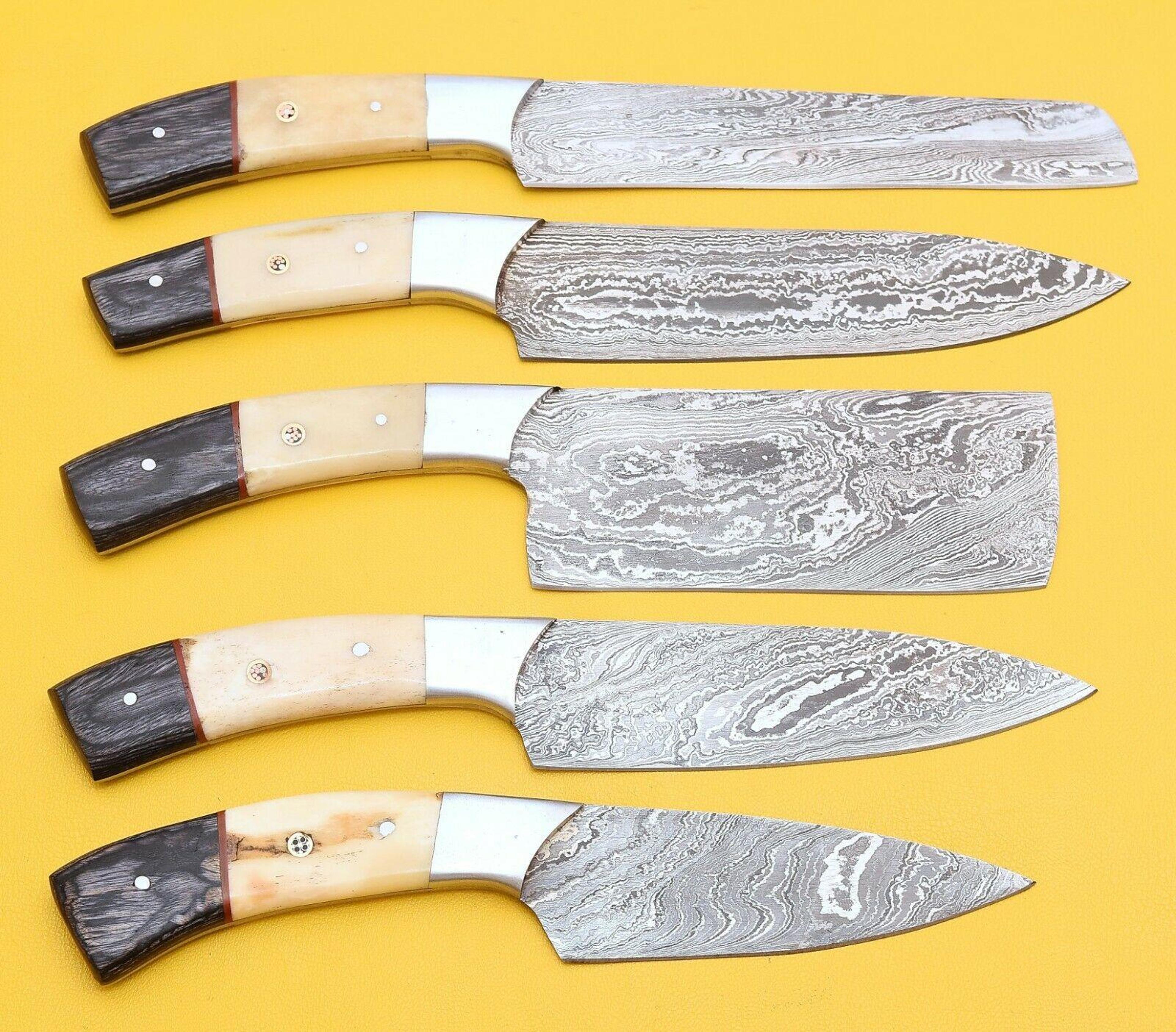 handmade damascus steel chef knife set | bone handle kitchen knives