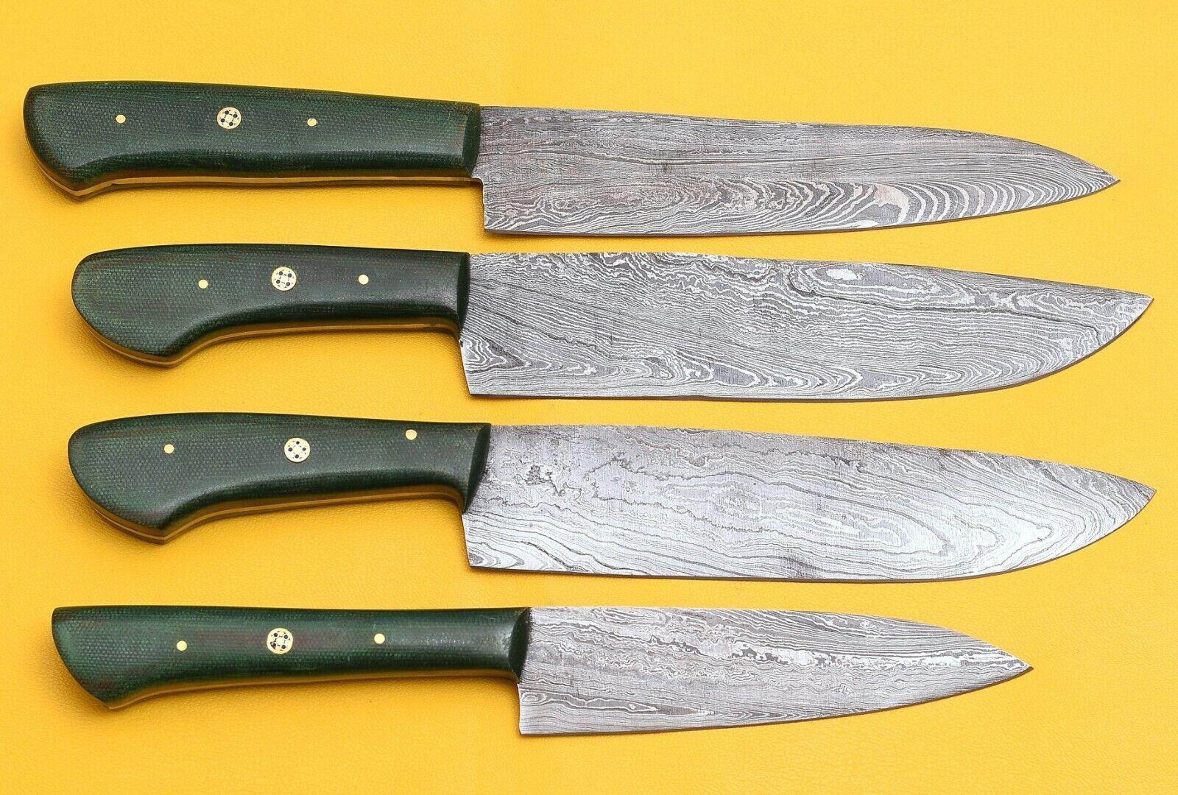 handmade damascus steel 4-piece chef knife set | micarta handle kitchen knives
