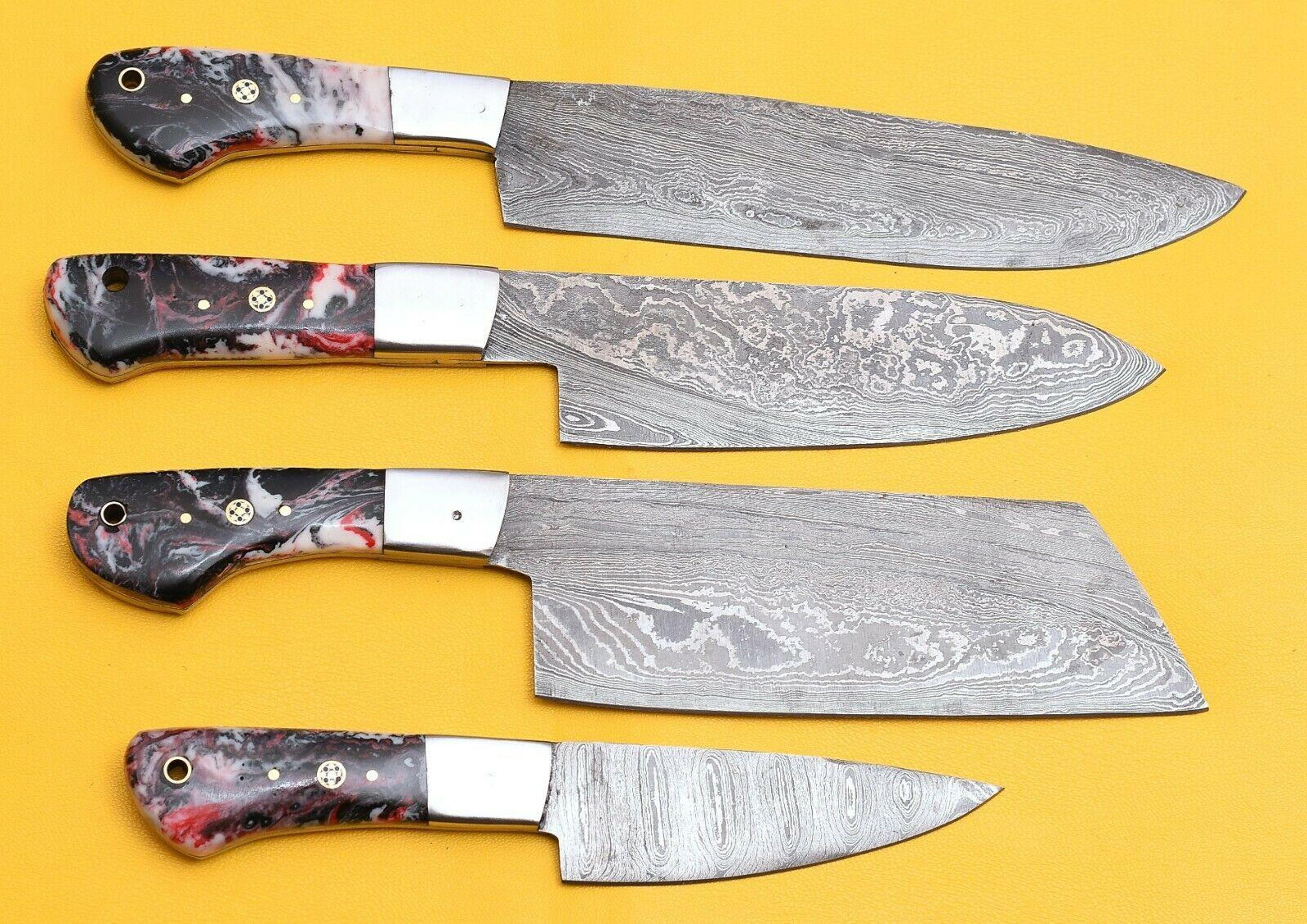 handmade damascus steel 4-piece chef knife set | micarta handle