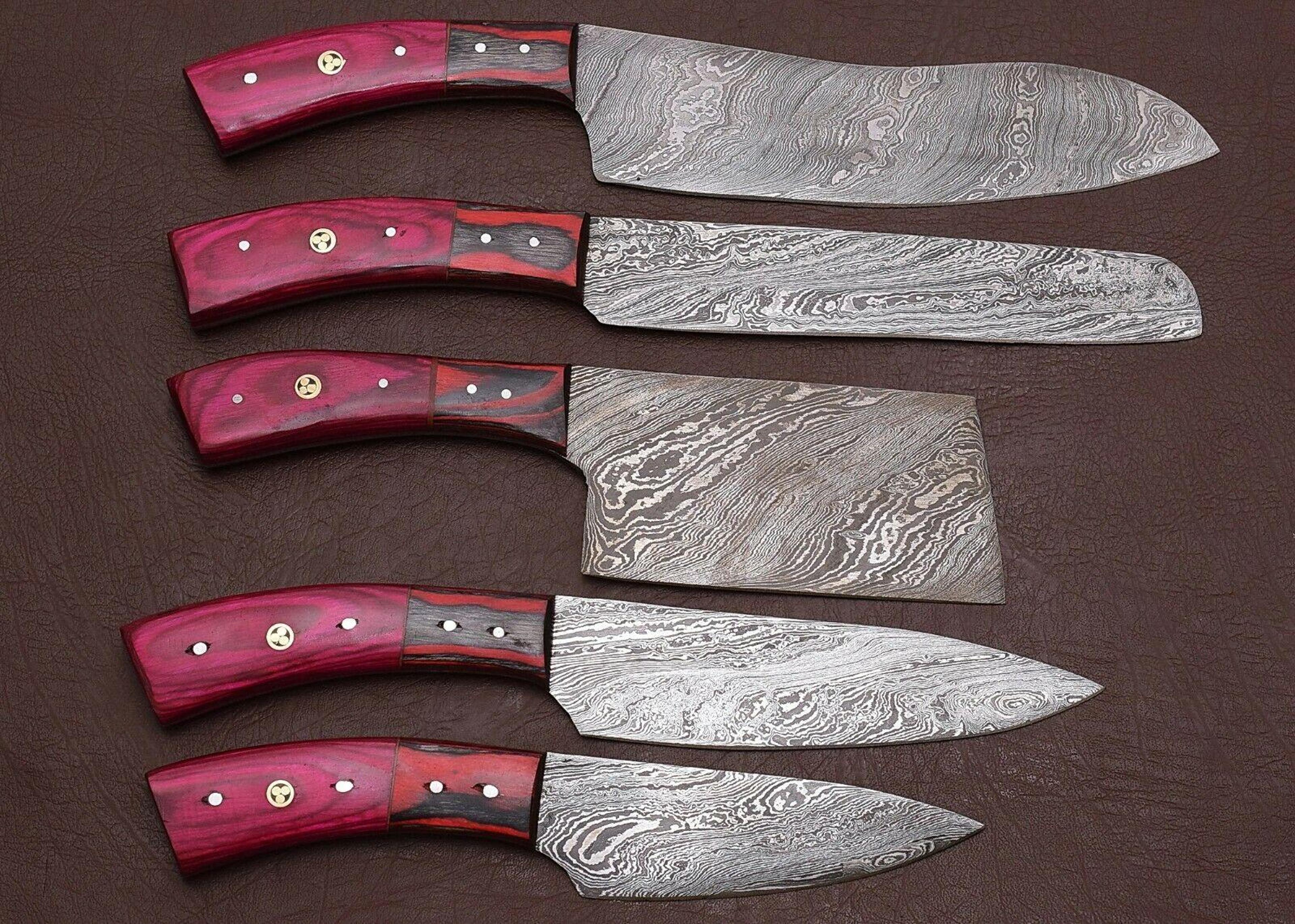 handmade damascus steel chef knife set with pakka wood handle & sheath
