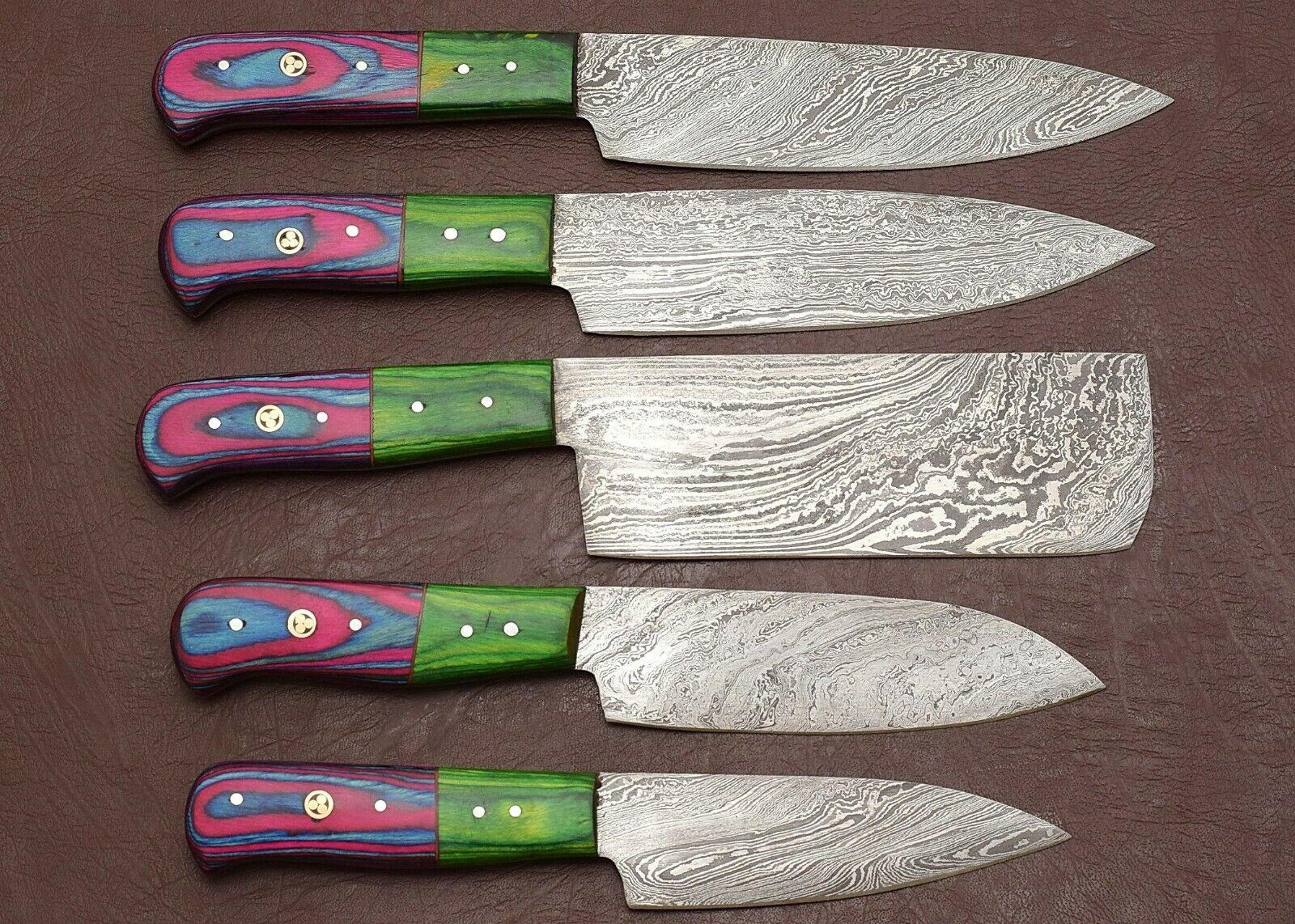 premium handmade damascus chef knife set with pakka wood handles & sheath