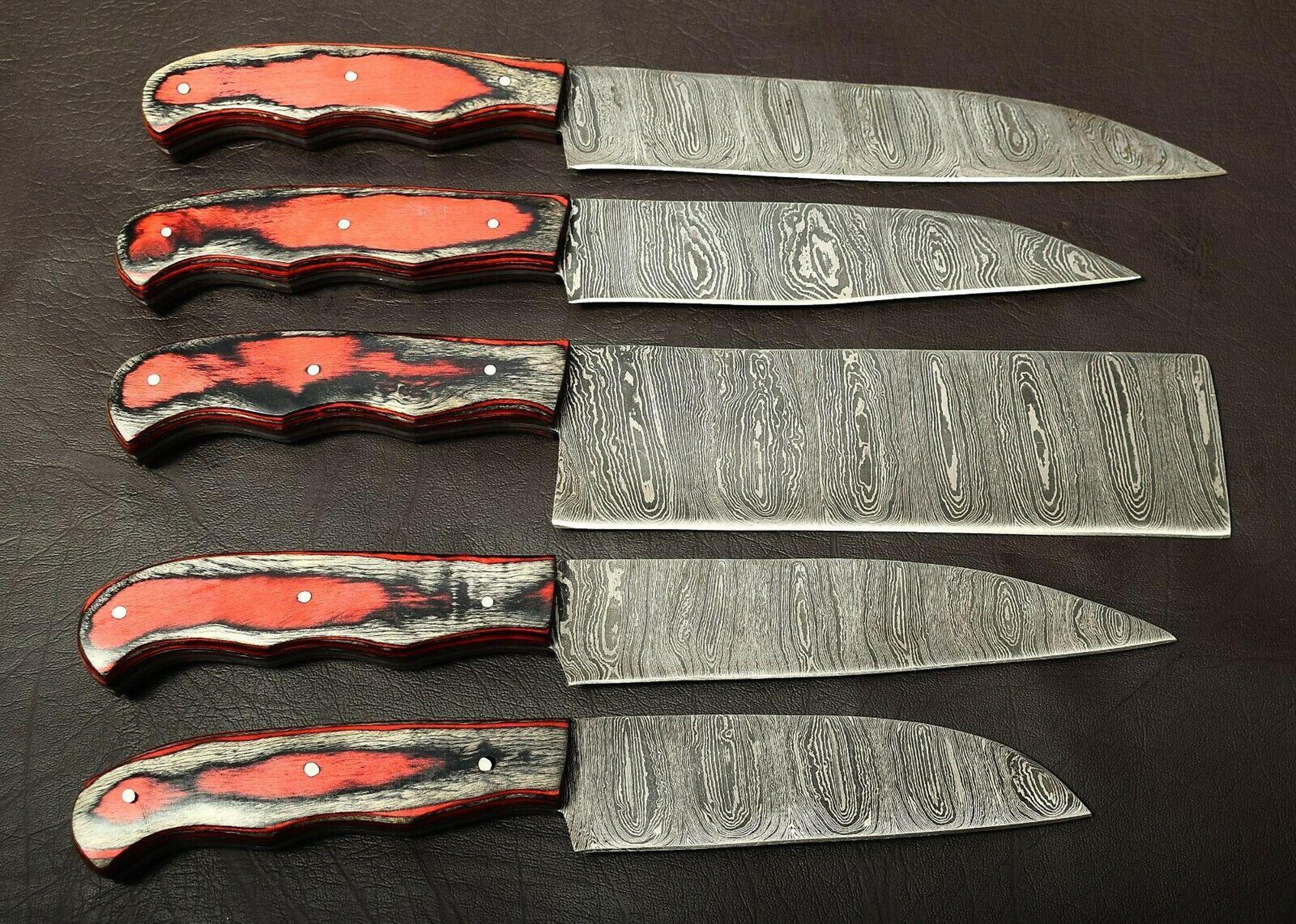 professional damascus steel kitchen knife set – handmade with pakka wood handle