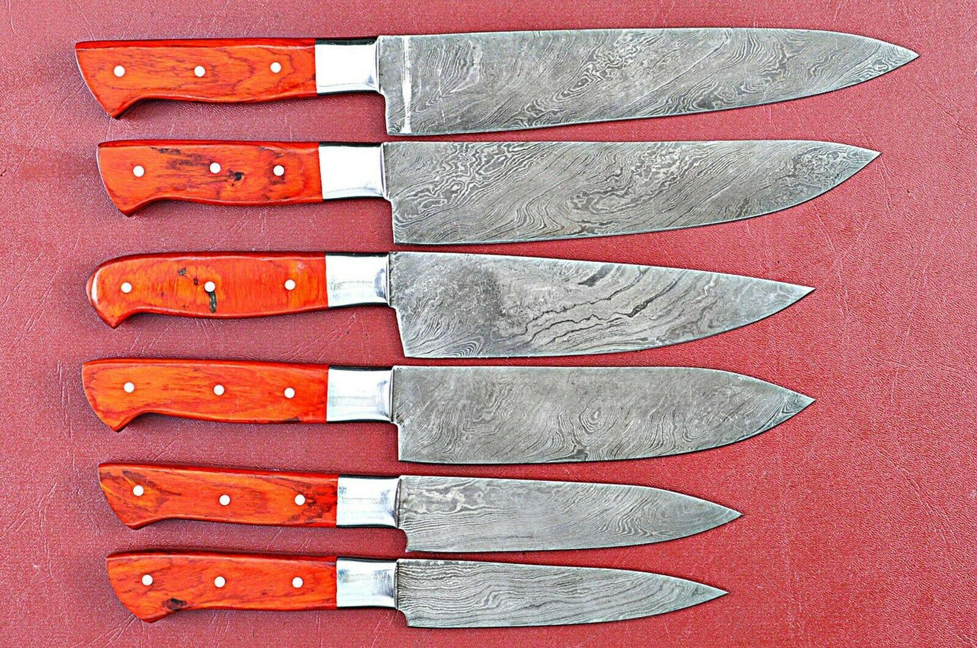 custom handmade damascus steel kitchen knives set with elegant pakka wood grip